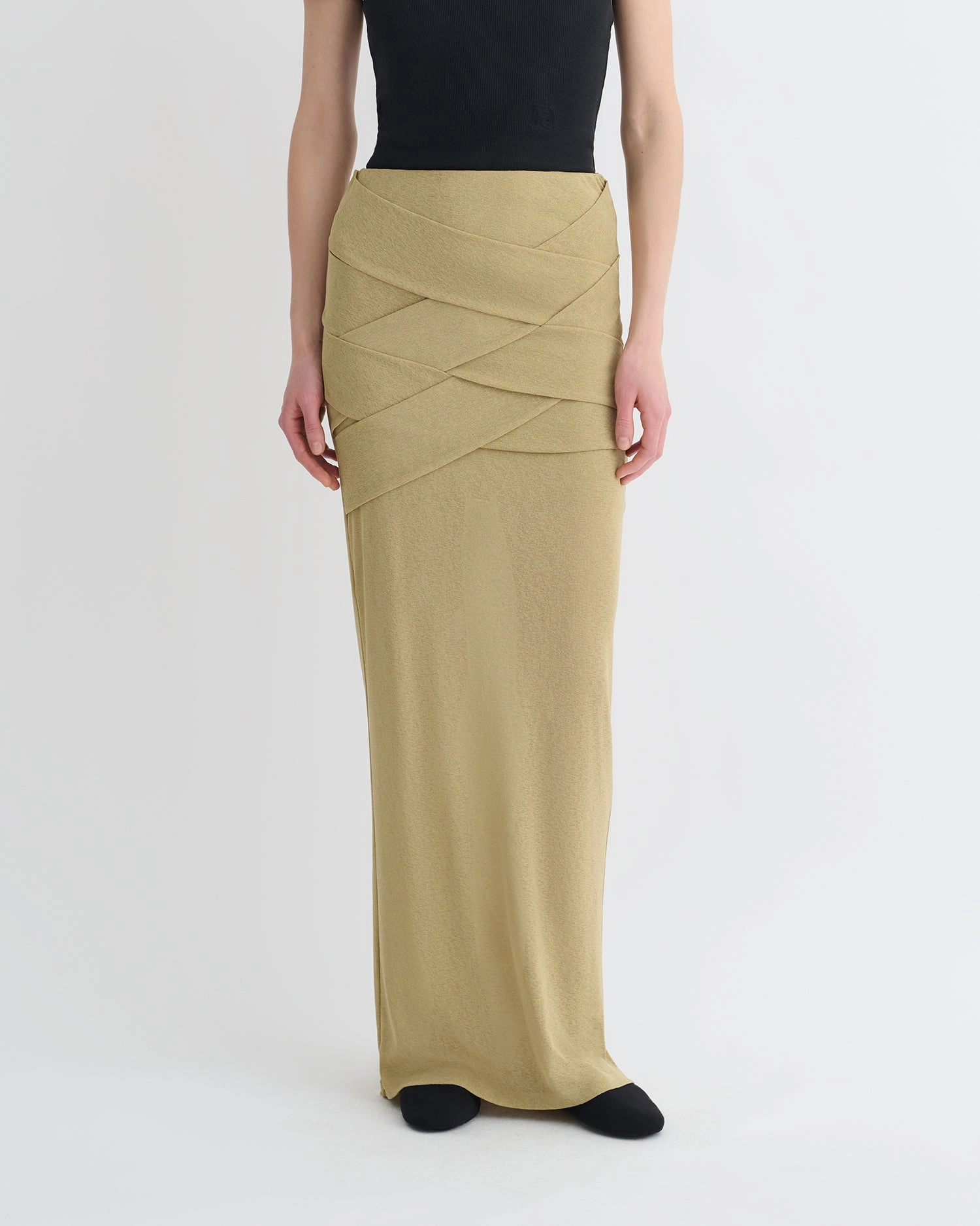 Shanda - Draped Mesh Jersey Maxi Skirt - Sand Double Stitched Seasonal special