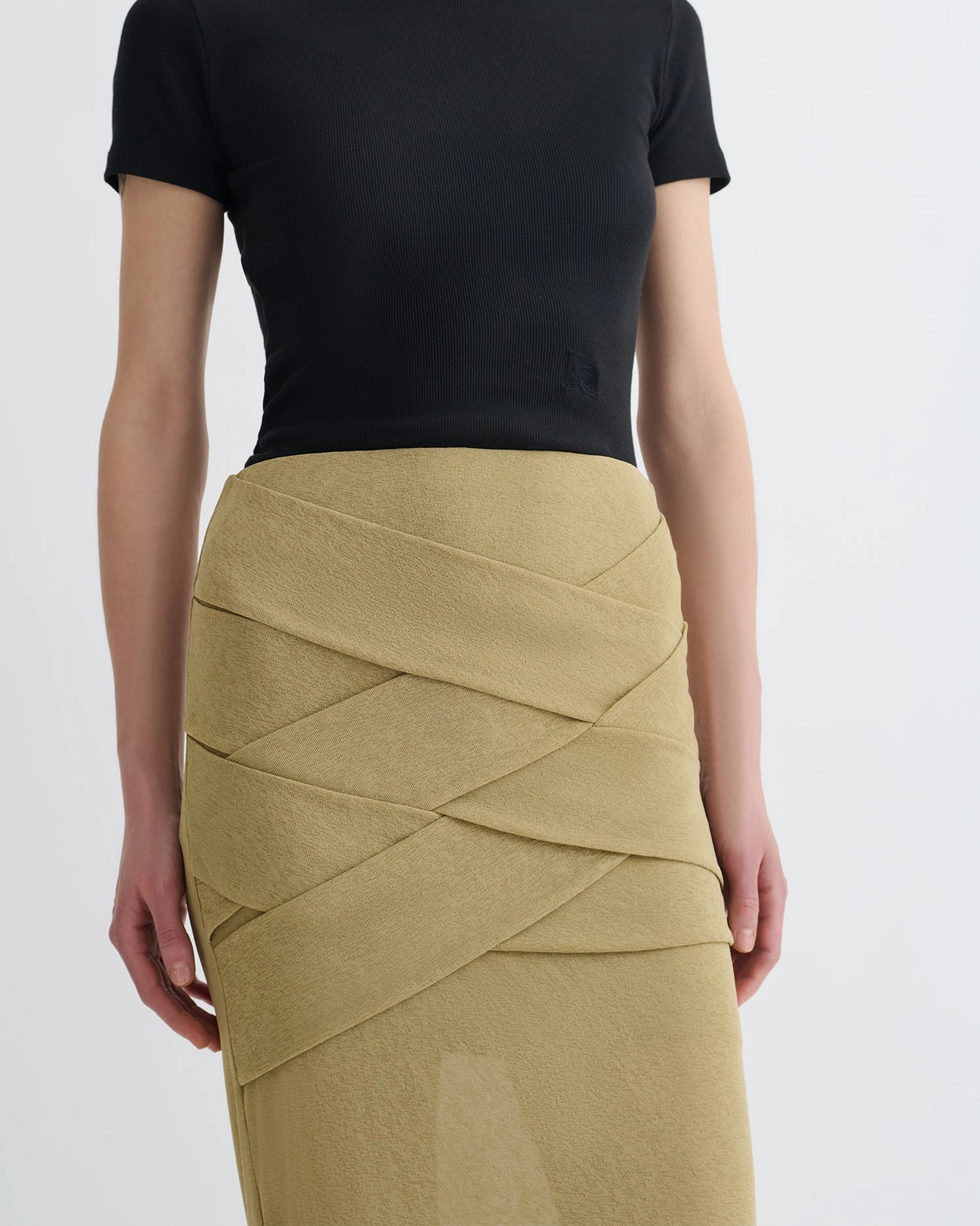 Shanda - Draped Mesh Jersey Maxi Skirt - Sand Performance Fashion