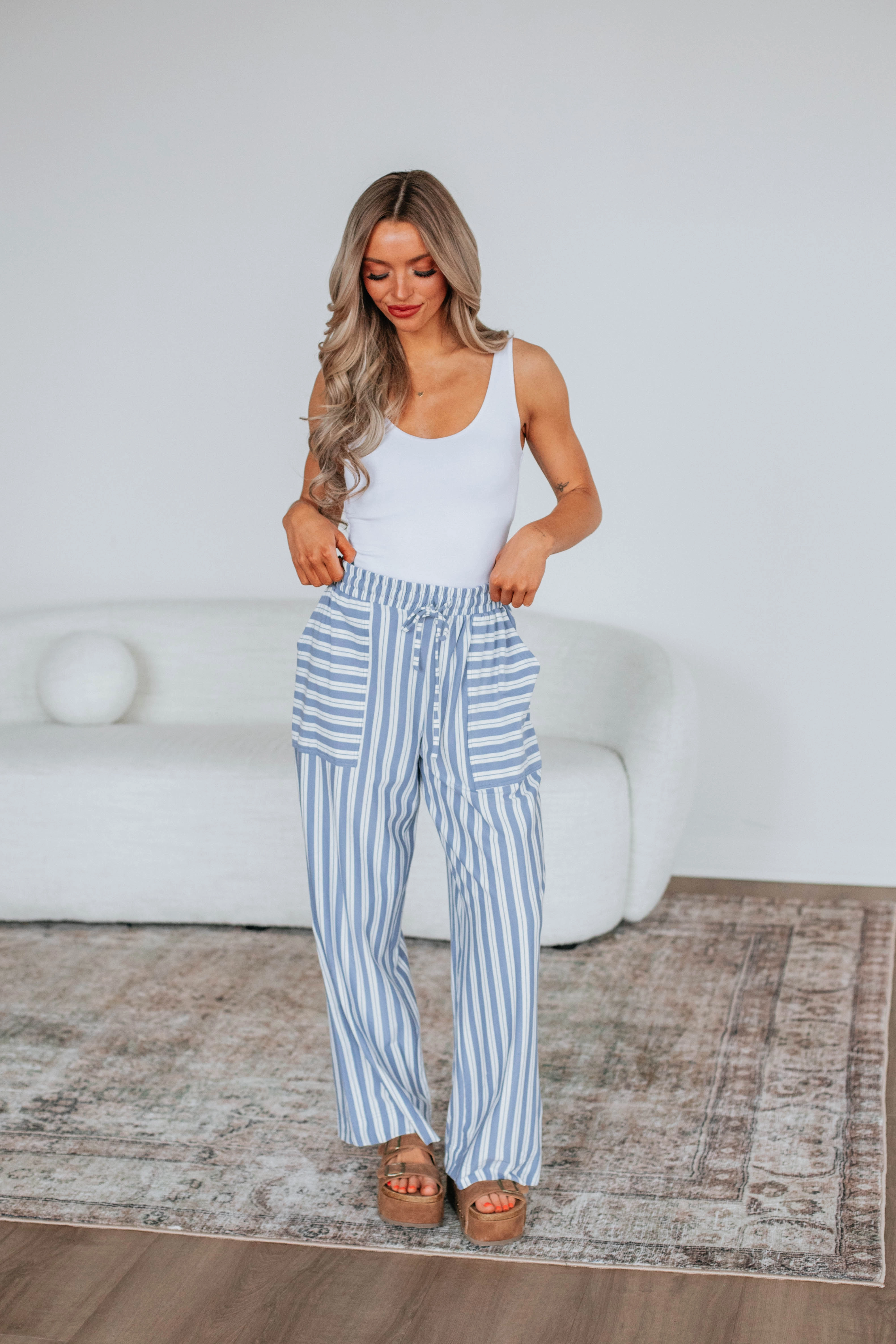 Chilly Comfort AntibacterialCoating Shannon Striped Pants - Chambray Mix