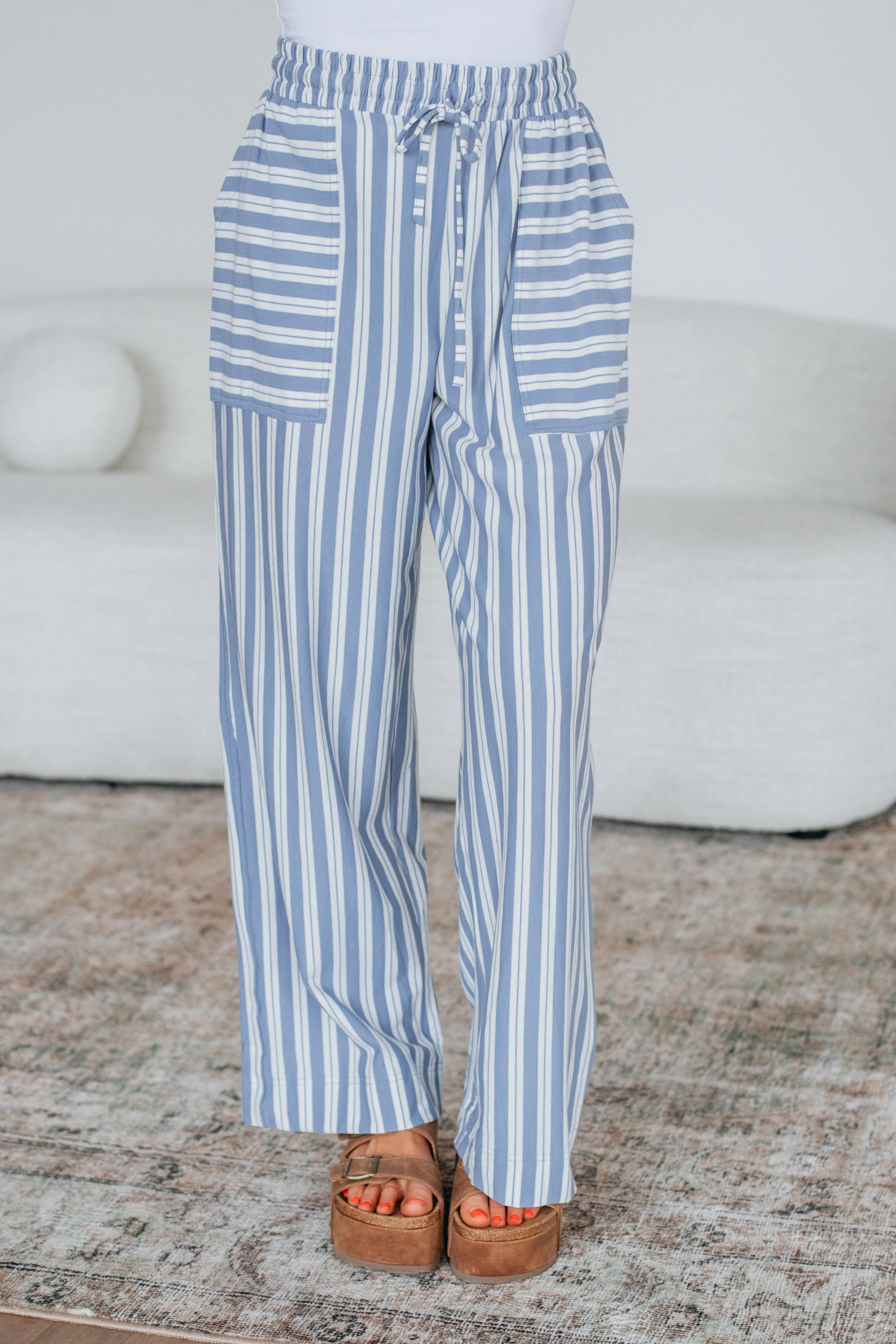 Shannon Striped Pants - Chambray Mix Soft and Cozy