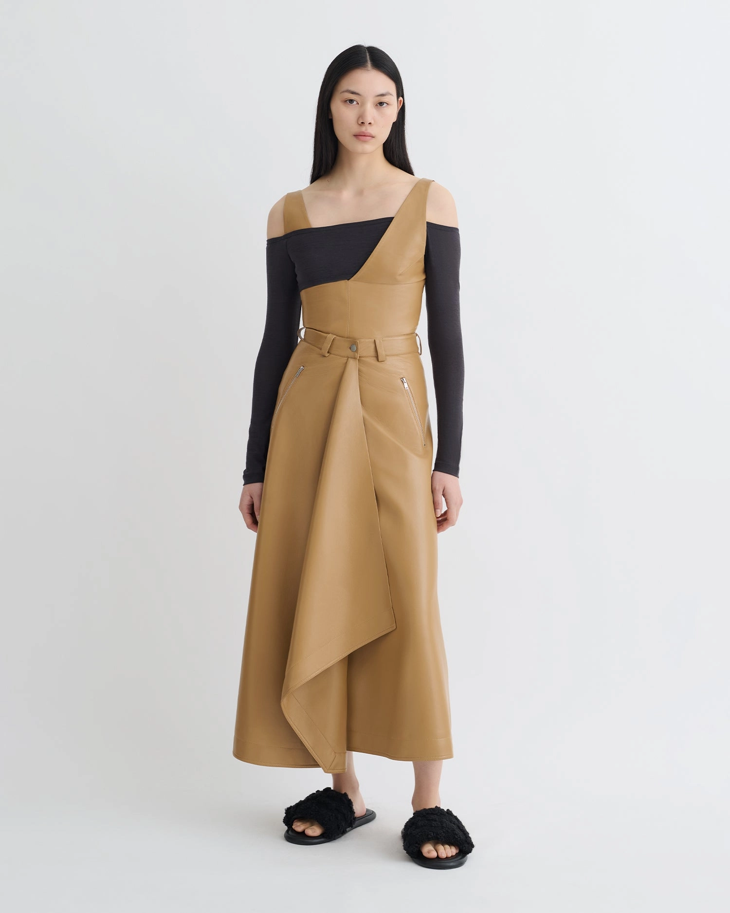Casual Feel Neith - Draped Okobor? Alt-Leather Skirt - Oak