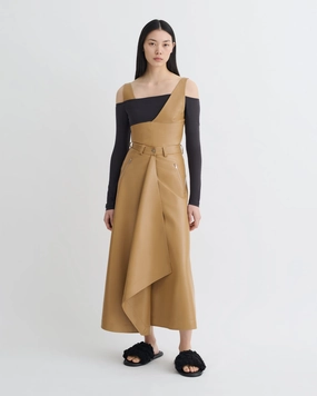 Casual Feel Neith - Draped Okobor? Alt-Leather Skirt - Oak
