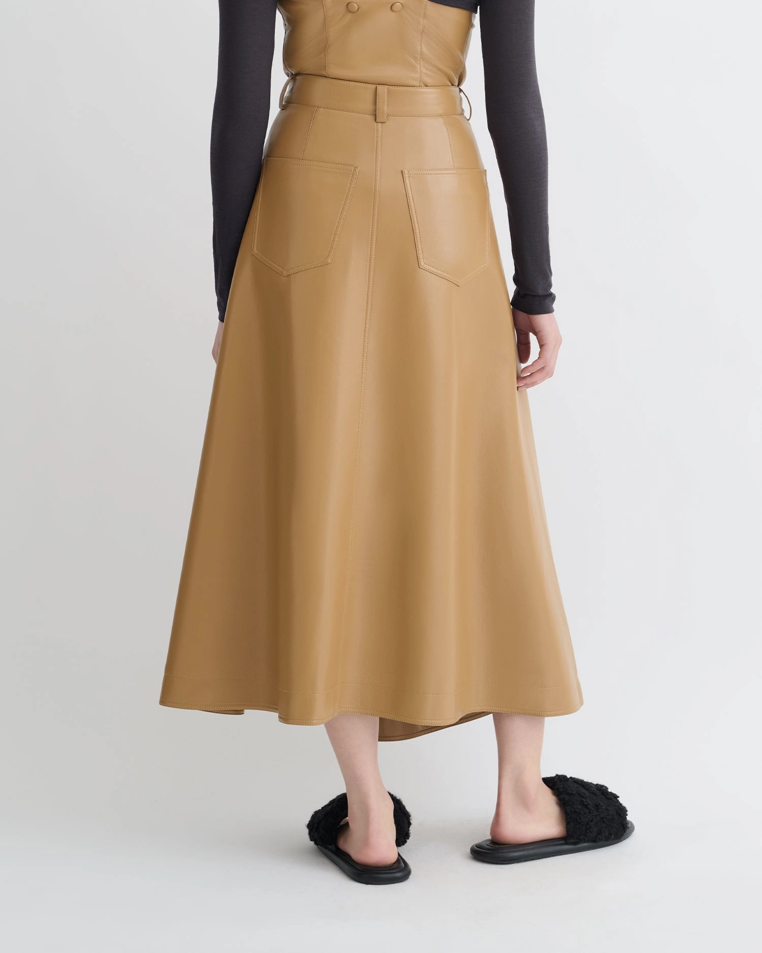 Neith - Draped Okobor? Alt-Leather Skirt - Oak Bold Print