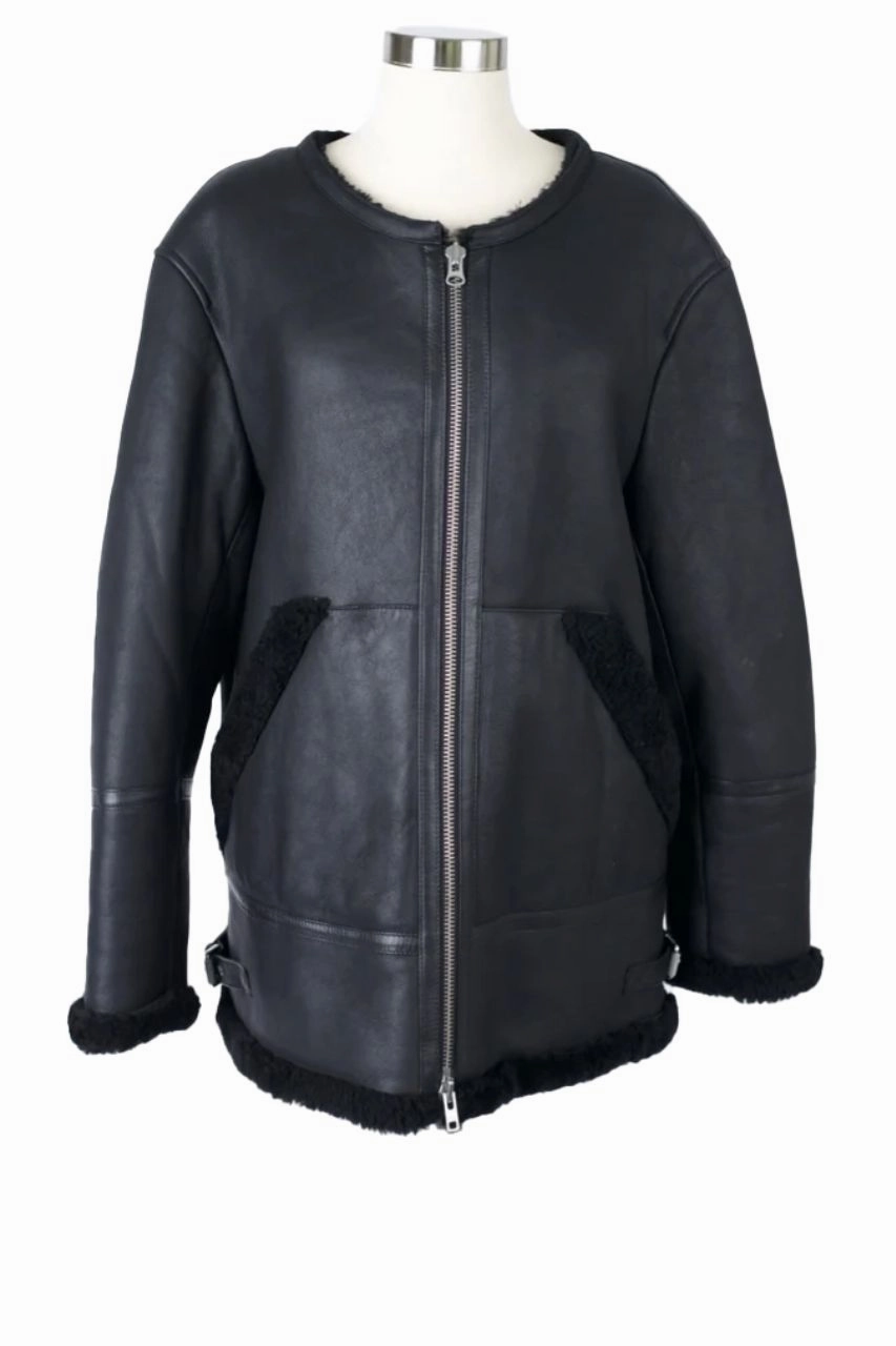 Shearling Leather Jacket Low Profile Collar Design