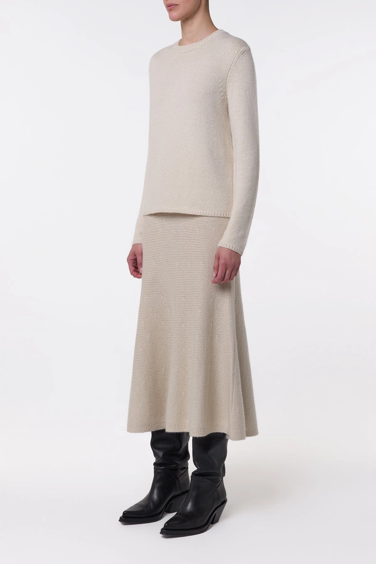 Romantic Vibe Titan Knit Midi Skirt in Ivory Cashmere