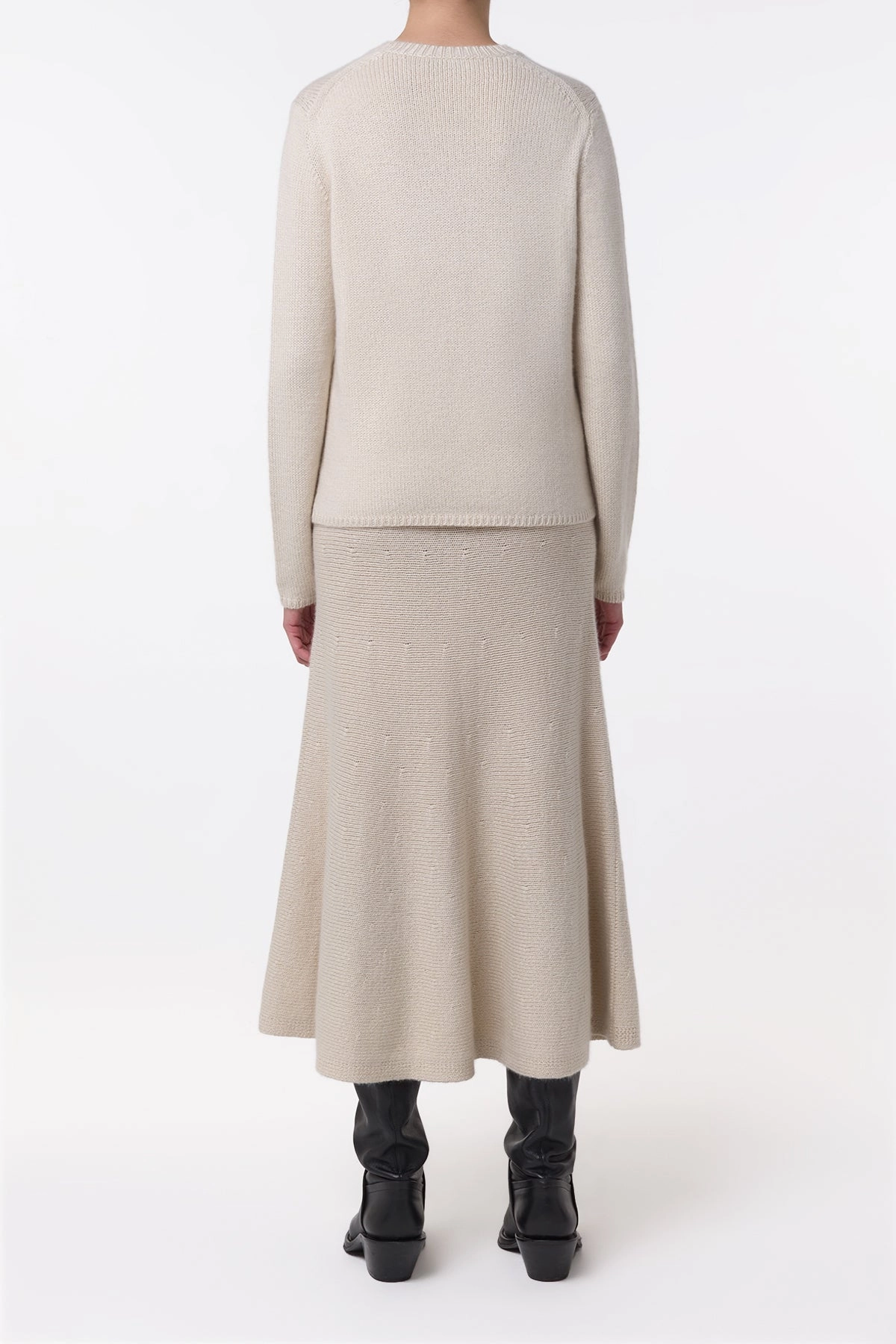 Maximalist look Titan Knit Midi Skirt in Ivory Cashmere