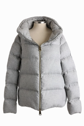 Silk-Cashmere Water Repellent Down Puffer Jacket Snap Button