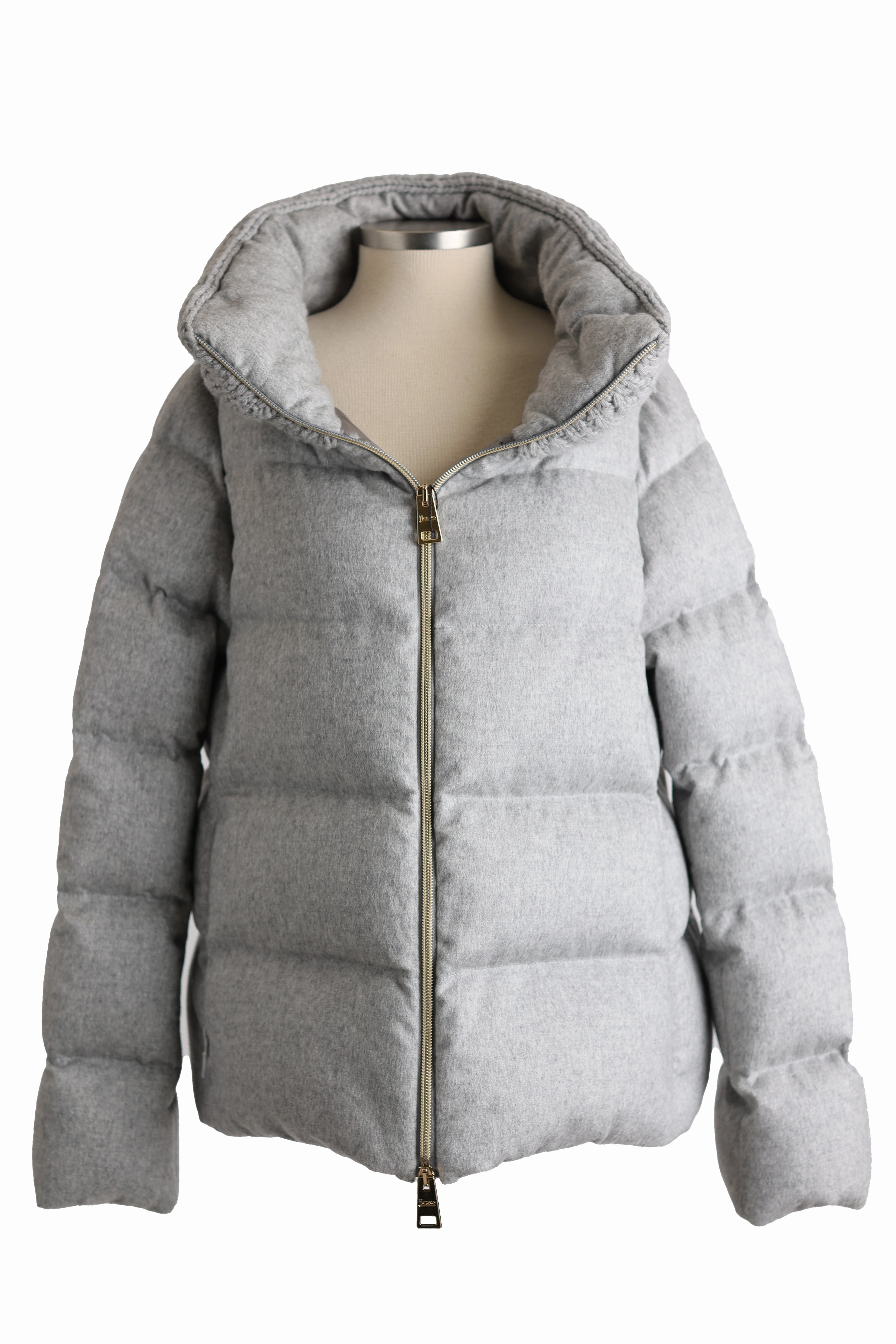 Silk-Cashmere Water Repellent Down Puffer Jacket Snap Button