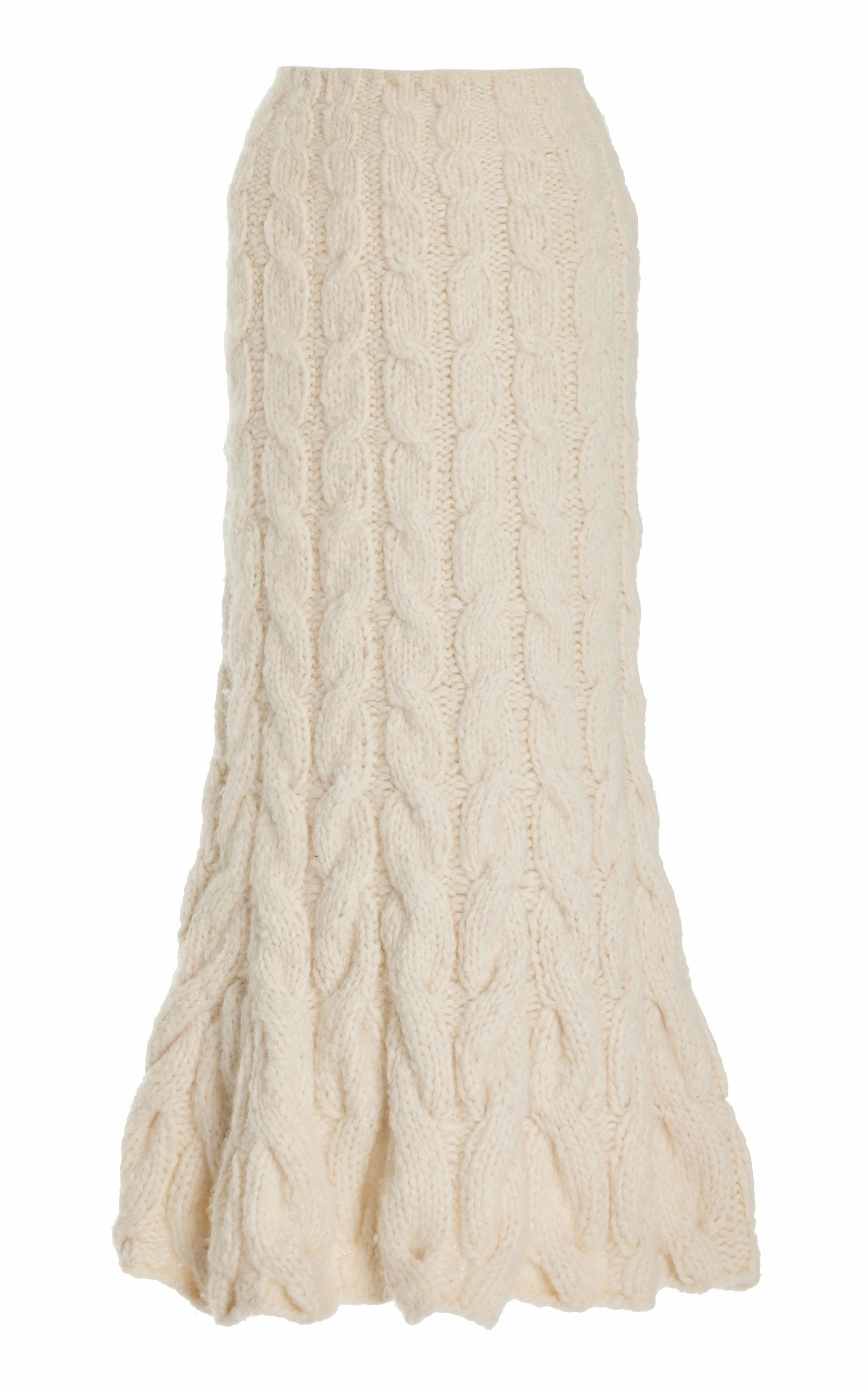 Laser Cut Edges Wardrobe Classic Sienna Knit Maxi Skirt in Ivory Welfat Cashmere