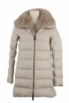 Silk/Cashmere Parka W/ Fur Trim Quick Access Closures Zippered Vents