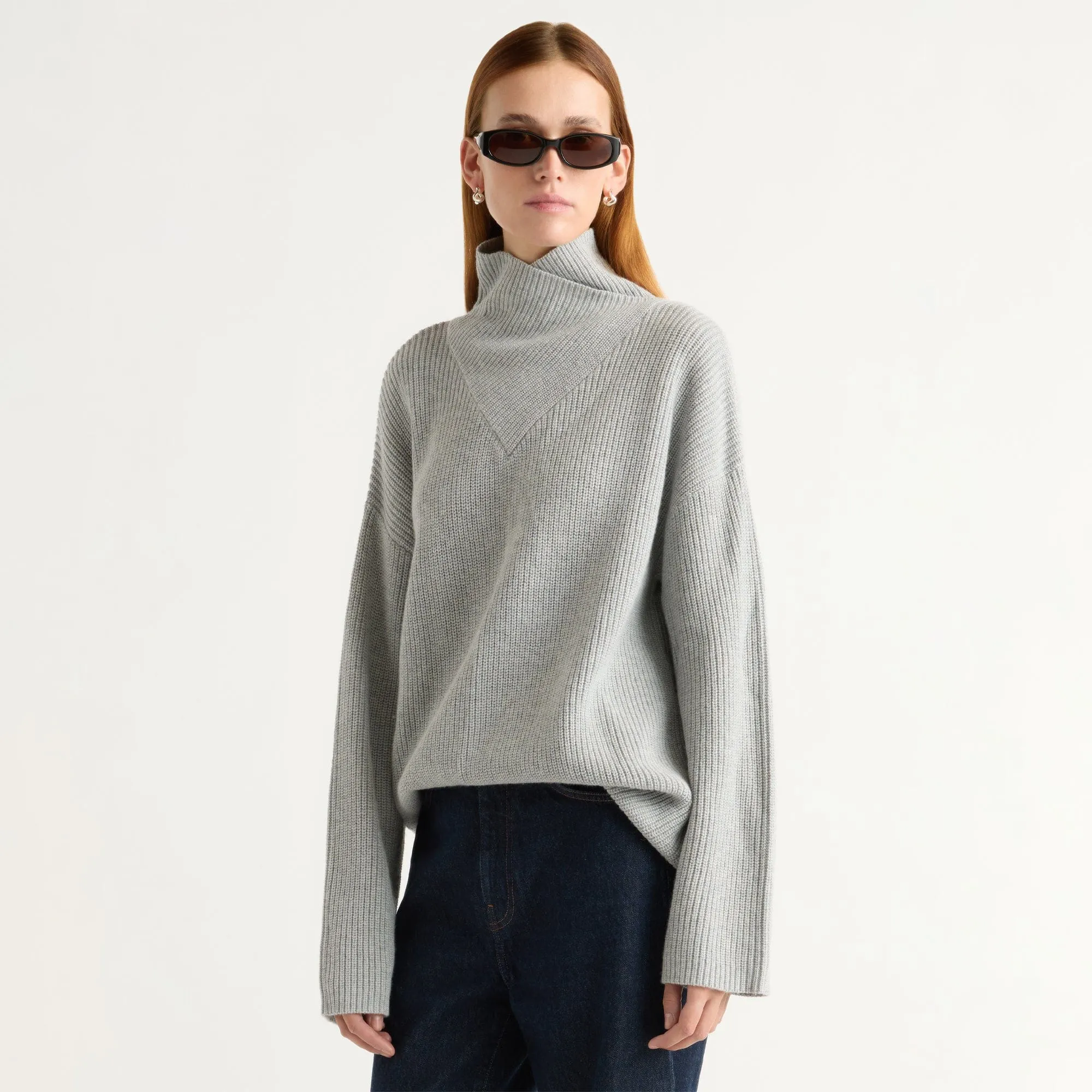 Daria Wrap-Neck Organic Cotton-Wool Sweater Comfy Winter Wear Quick Access