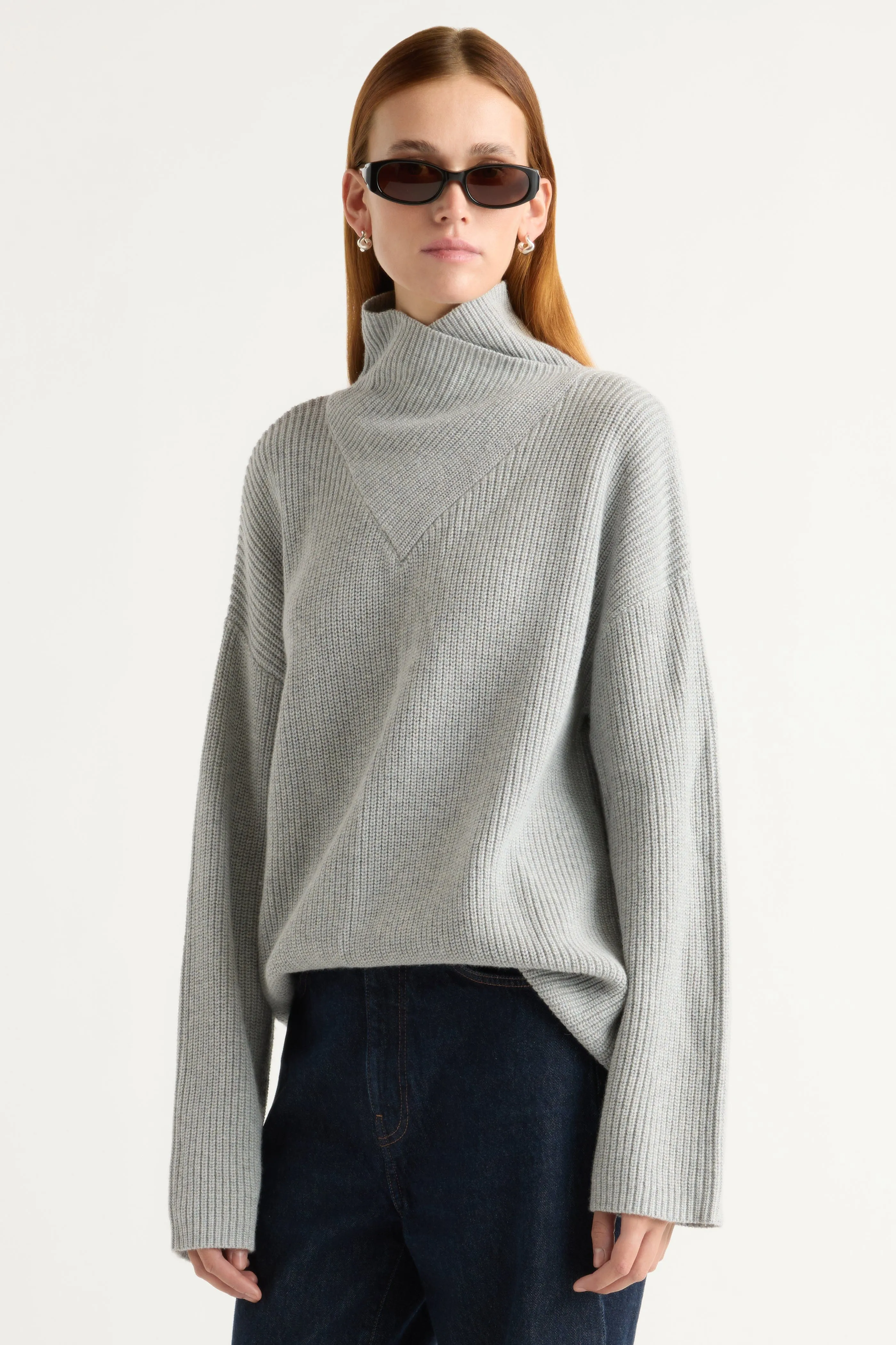 Cold-Weather Ready Daria Wrap-Neck Organic Cotton-Wool Sweater