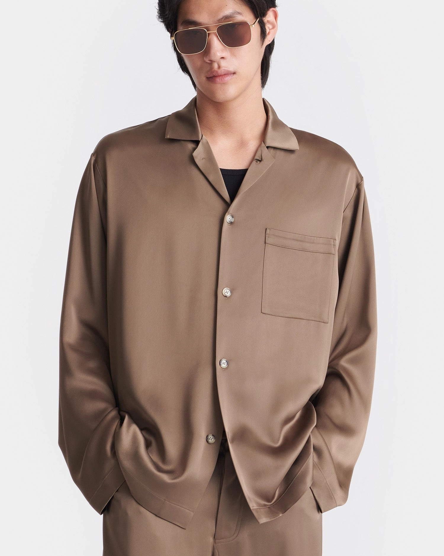 Versatile Wear Jelmer - Slip Satin Shirt - Coffee Bean