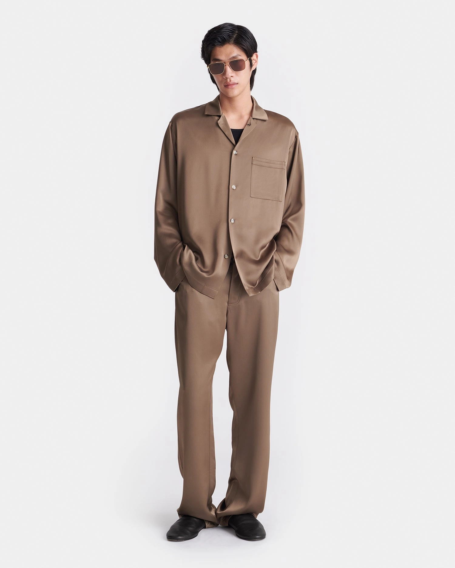 Jelmer - Slip Satin Shirt - Coffee Bean Reinforced Elbow Patches Odor Resistant