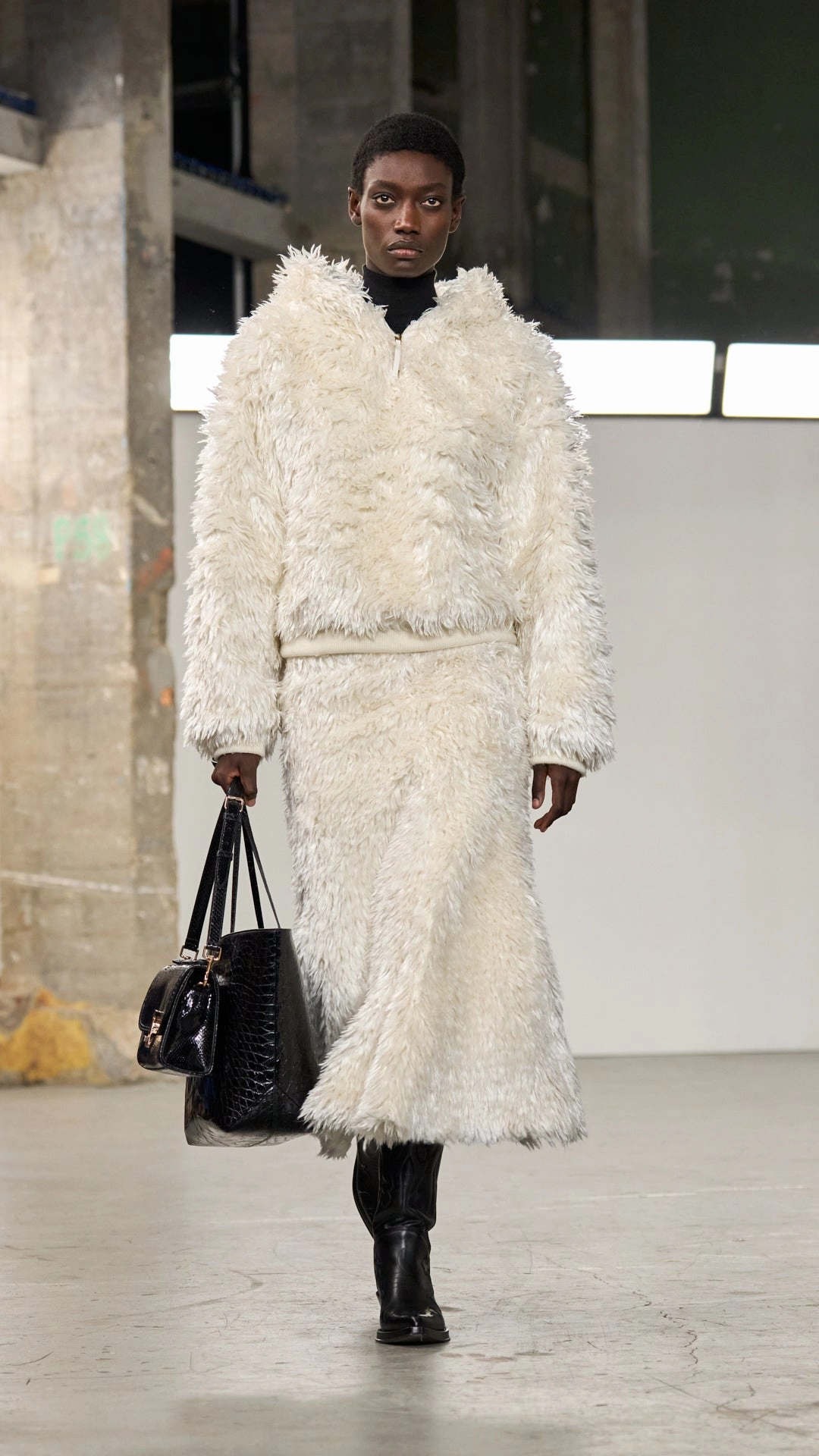 Patterson Midi Skirt in Ivory Silk Fur Light Flow Winter Layering