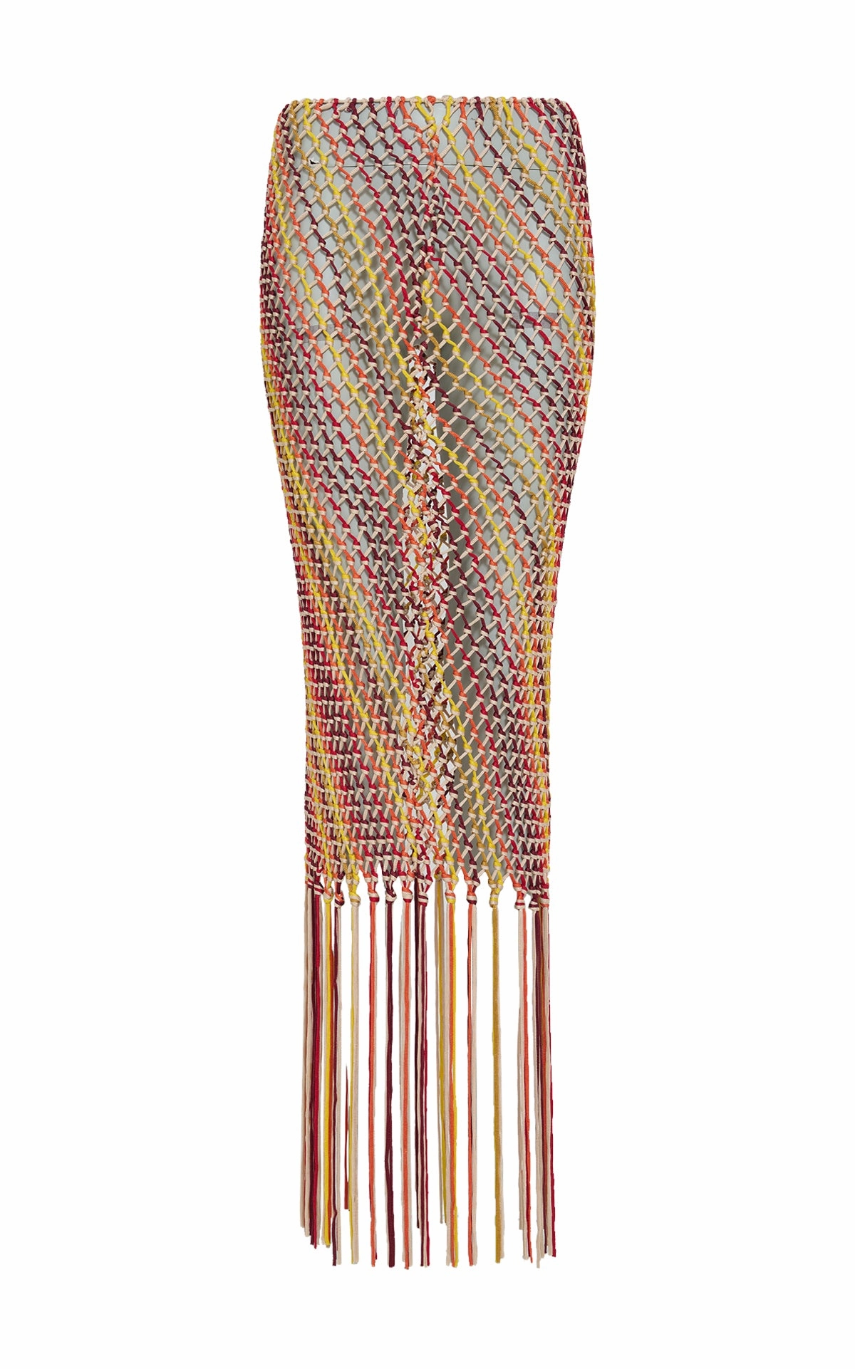 Layered Structure Lycos Fringe Macrame Maxi Skirt in Multi Silk