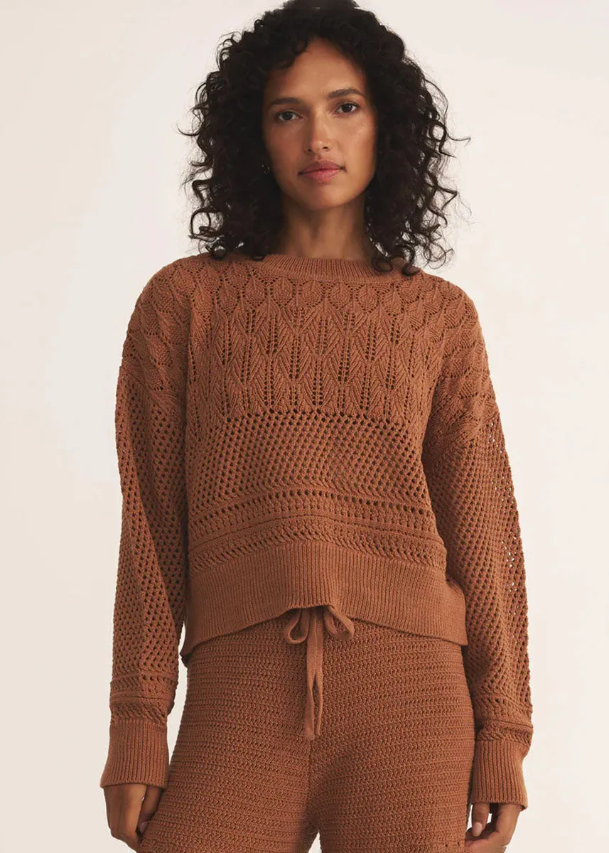 Thermal Insulation Design Warm Wardrobe Rue Crochet Sweater - Teakwood