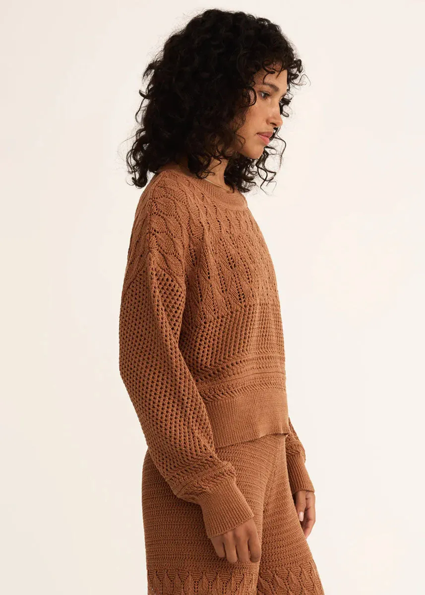 Rue Crochet Sweater - Teakwood Comfy Knit