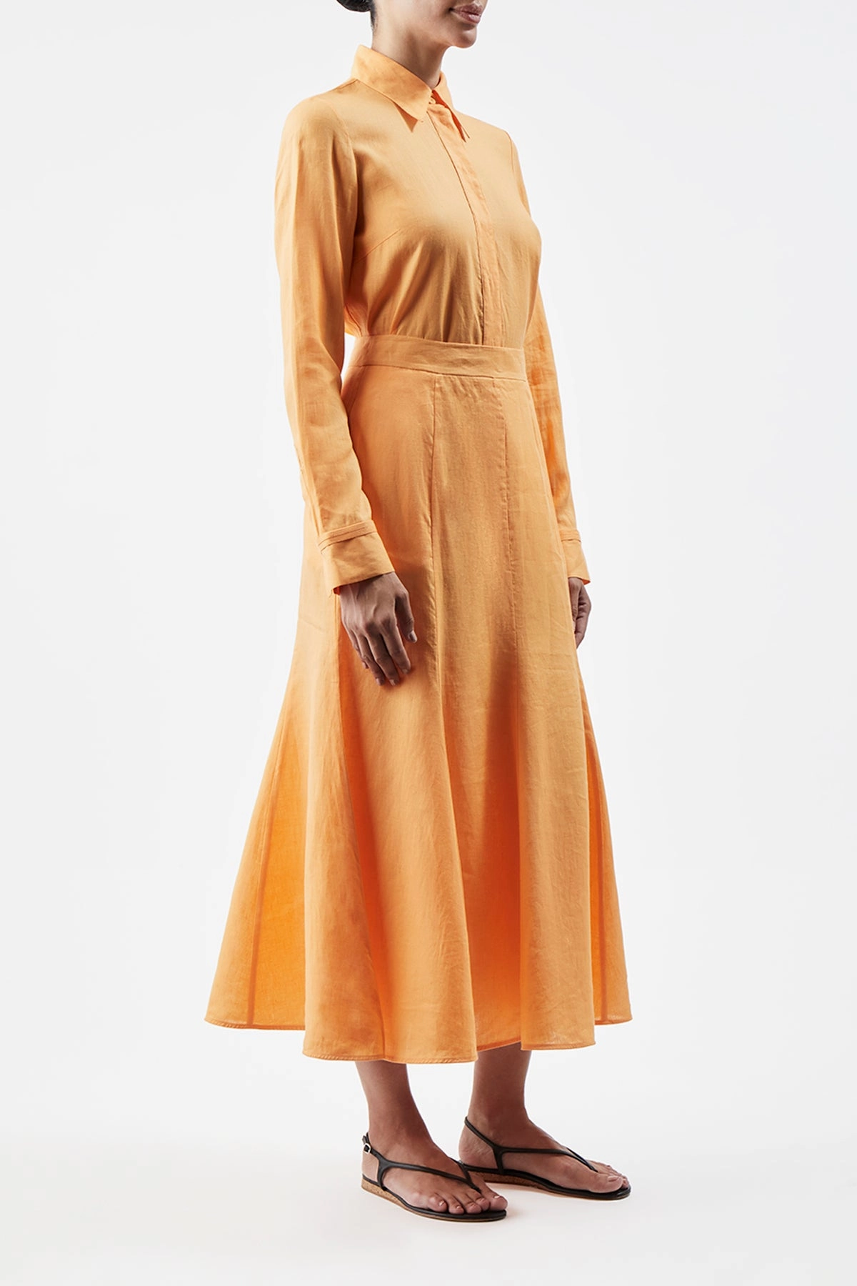 Spring Brunch Media Feature Tate Midi Skirt in Fluorescent Orange Aloe Linen