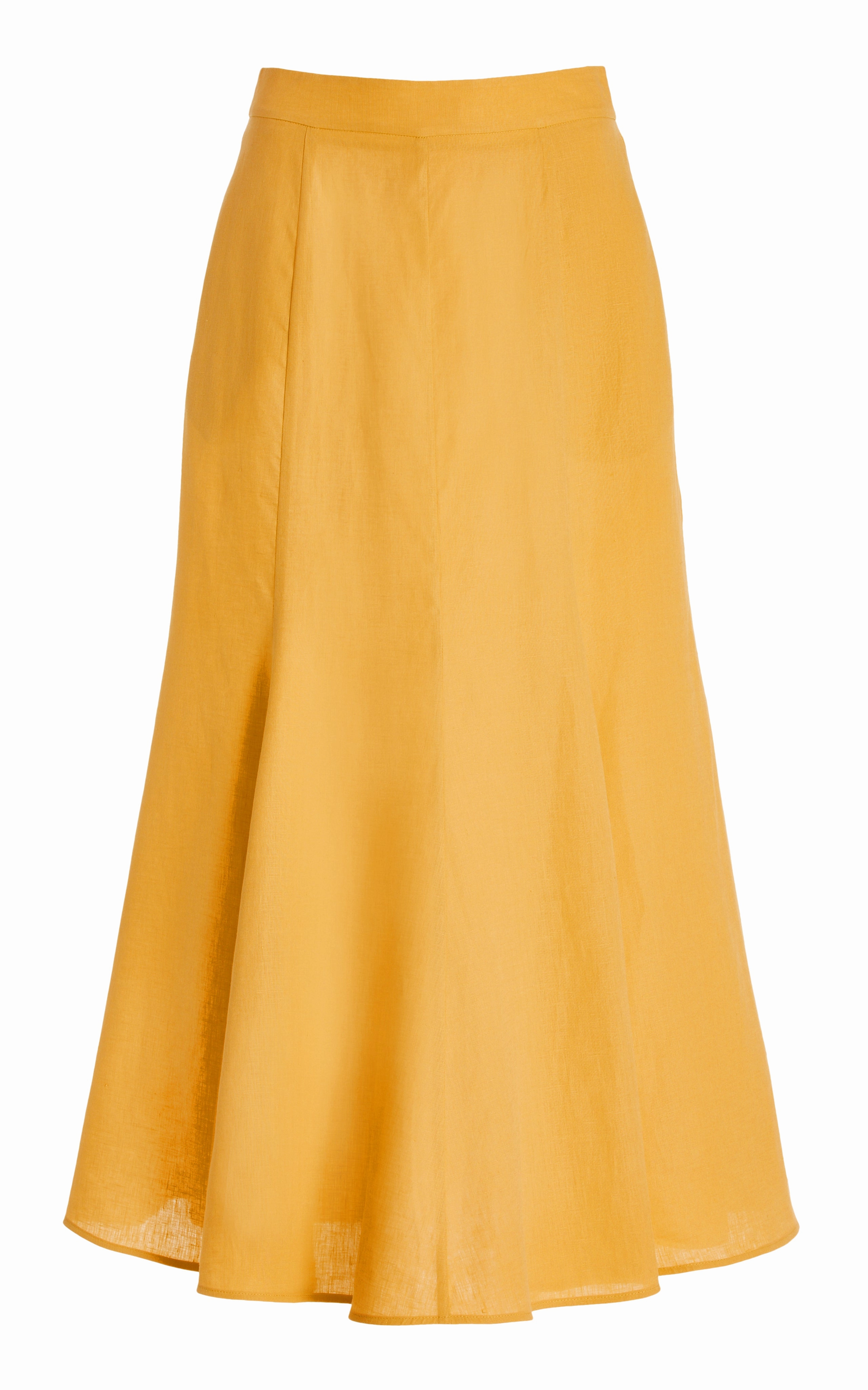 Tate Midi Skirt in Fluorescent Orange Aloe Linen Wardrobe Classic