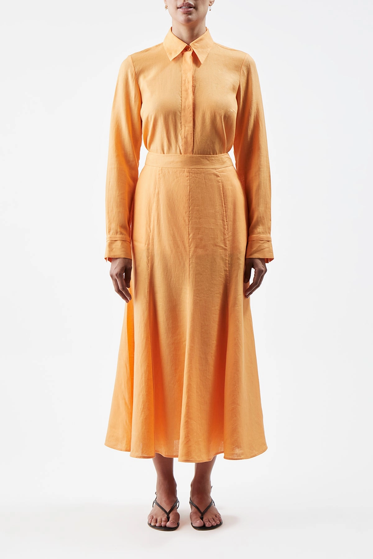 Everyday Essential Tate Midi Skirt in Fluorescent Orange Aloe Linen