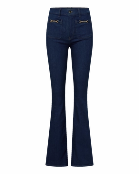 Vibrant Bold Look Street Fashion Beverly Chain-Pocket Skinny-Flare Jean