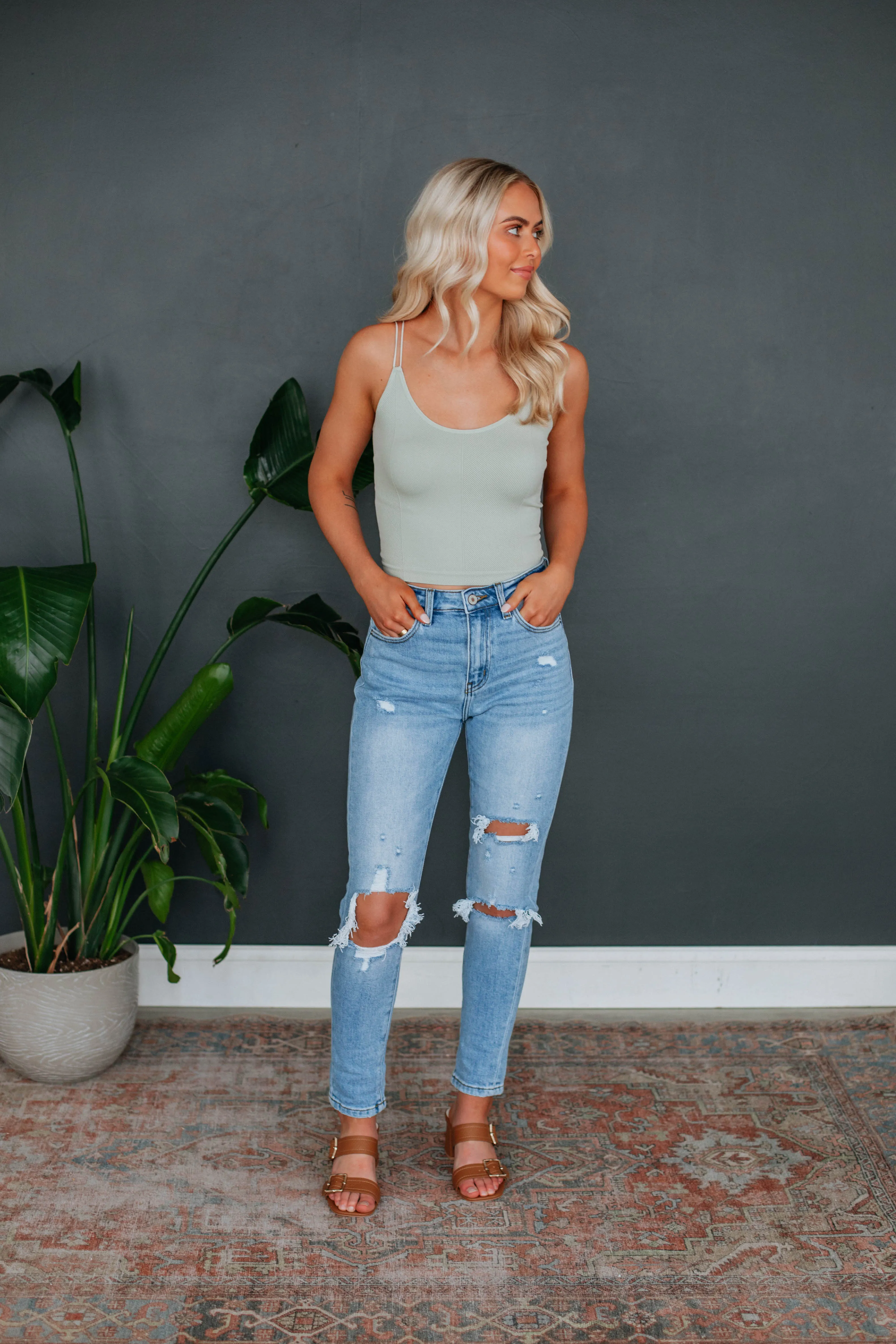 Lexis Ribbed Tank - Stone Flexible Fabric