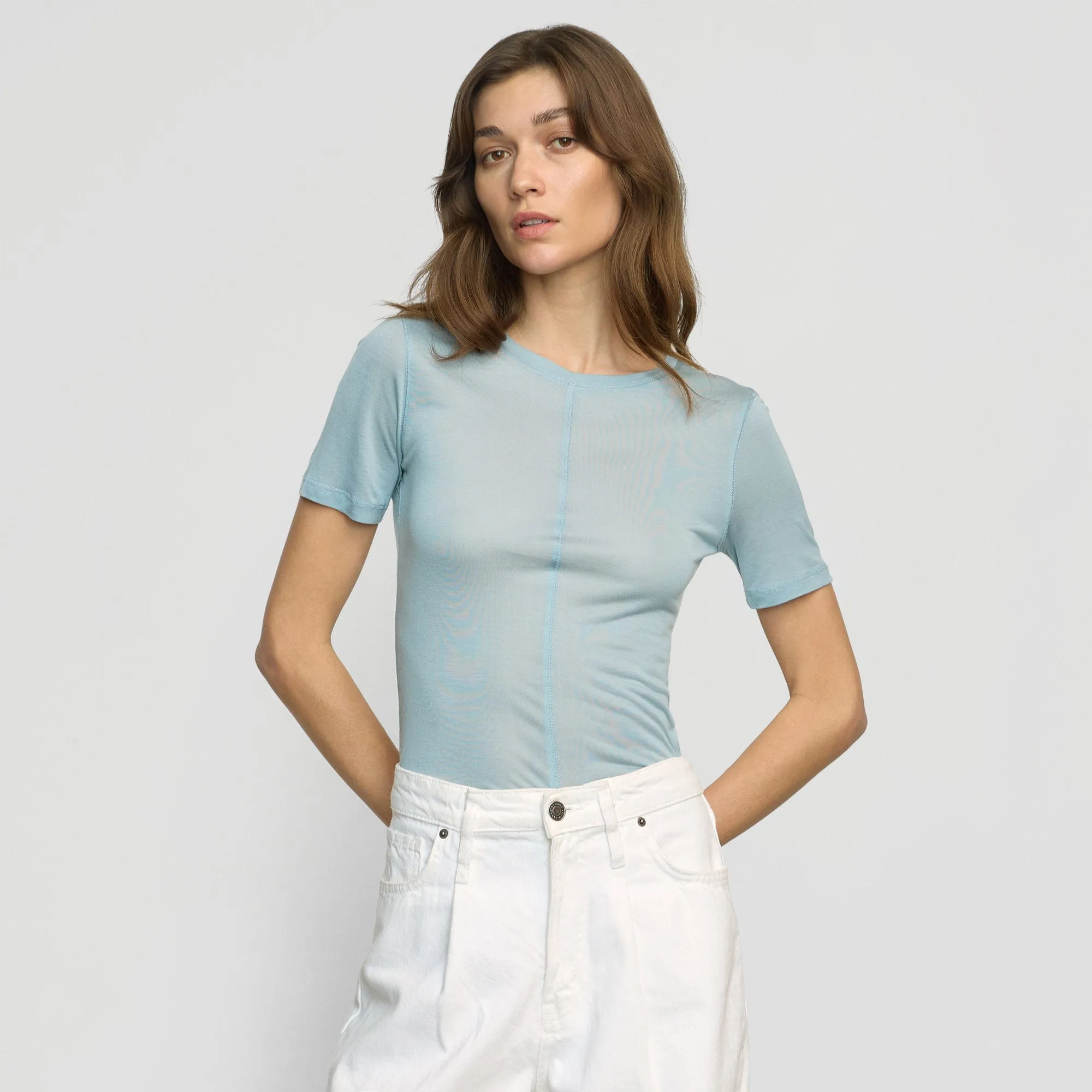 Thea Semi-Sheer Tencel Crew-Neck Tee Workout Soft Material