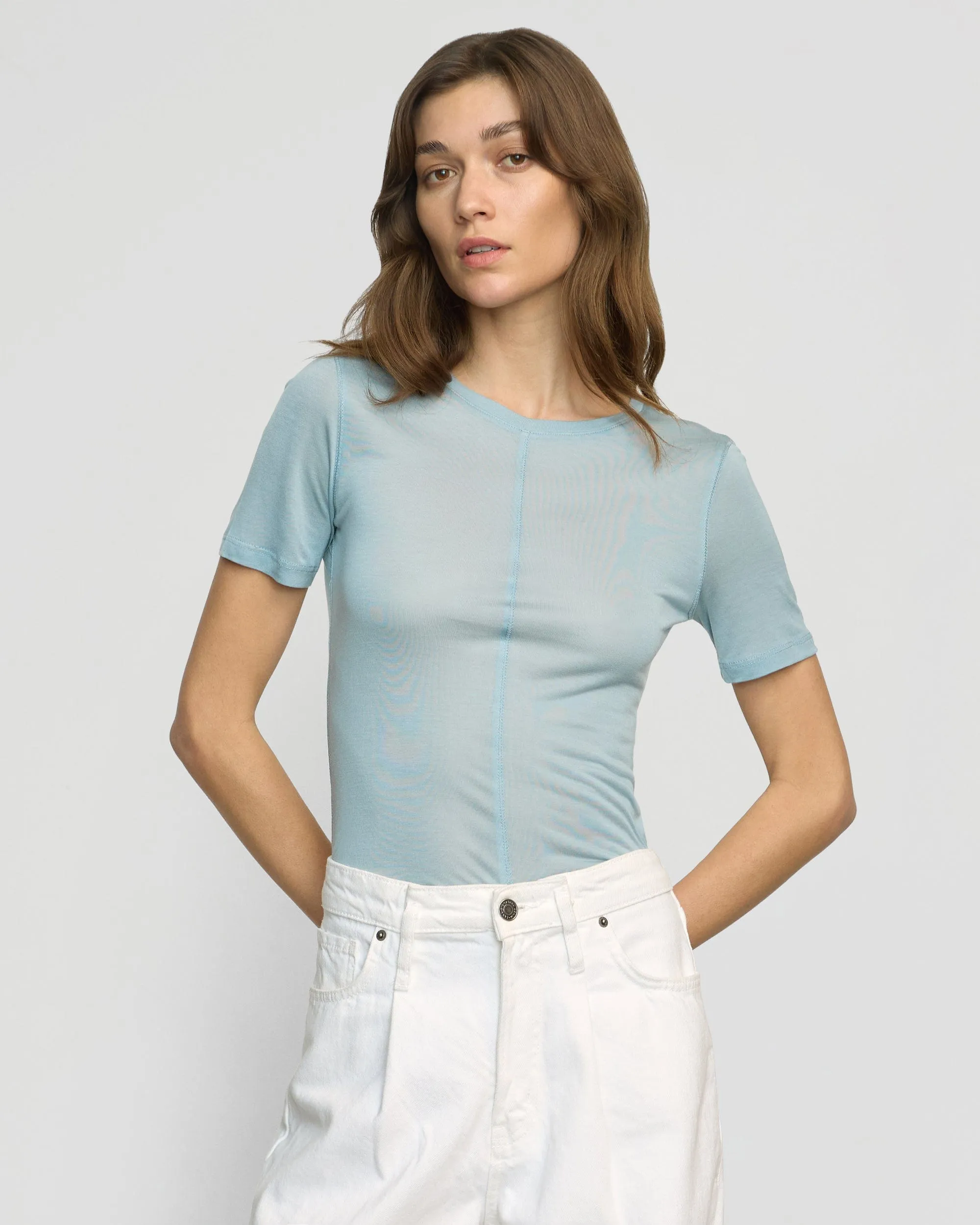 Thea Semi-Sheer Tencel Crew-Neck Tee Microfiber Blend