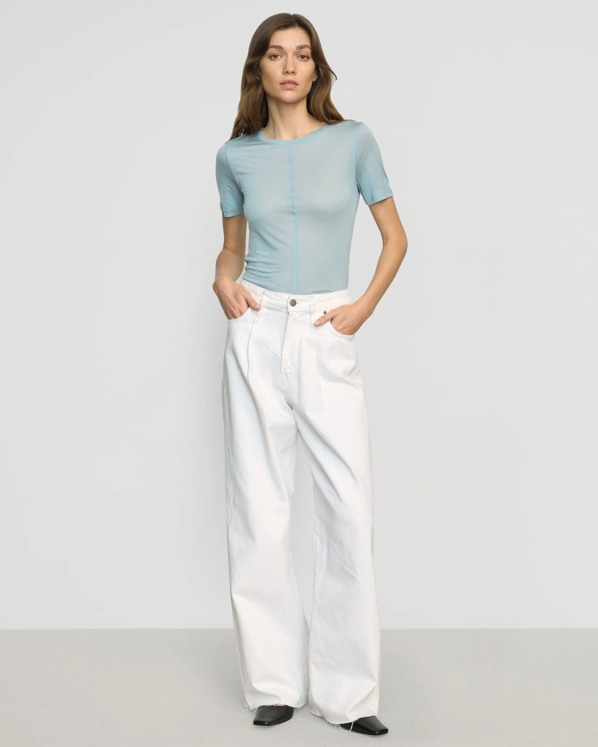 Spring Wear Thea Semi-Sheer Tencel Crew-Neck Tee