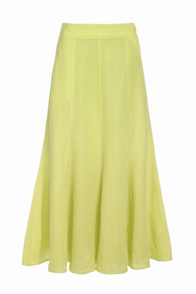 Key Feature Chill Vibe Tate Midi Skirt in Fluorescent Yellow Aloe Linen