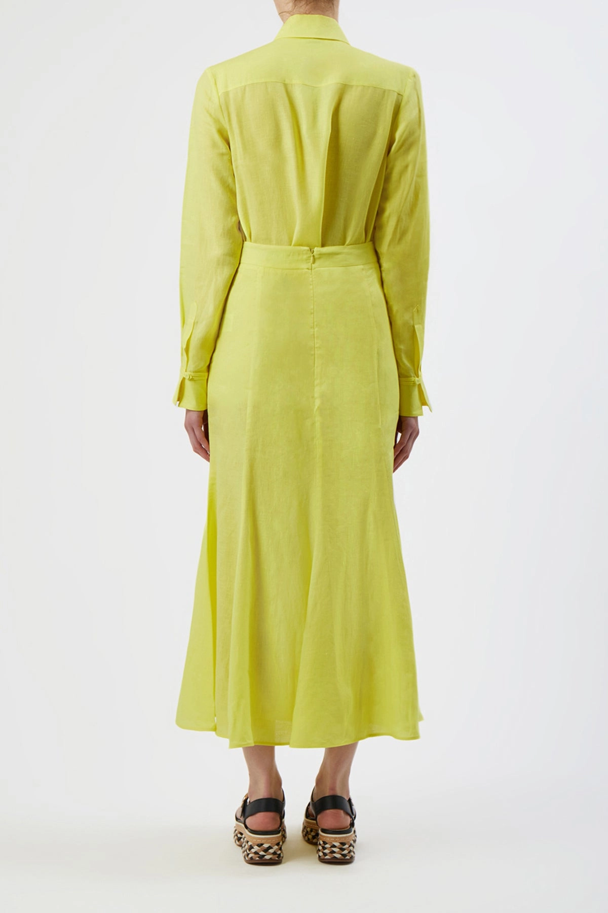 Tate Midi Skirt in Fluorescent Yellow Aloe Linen Lightweight Fabric