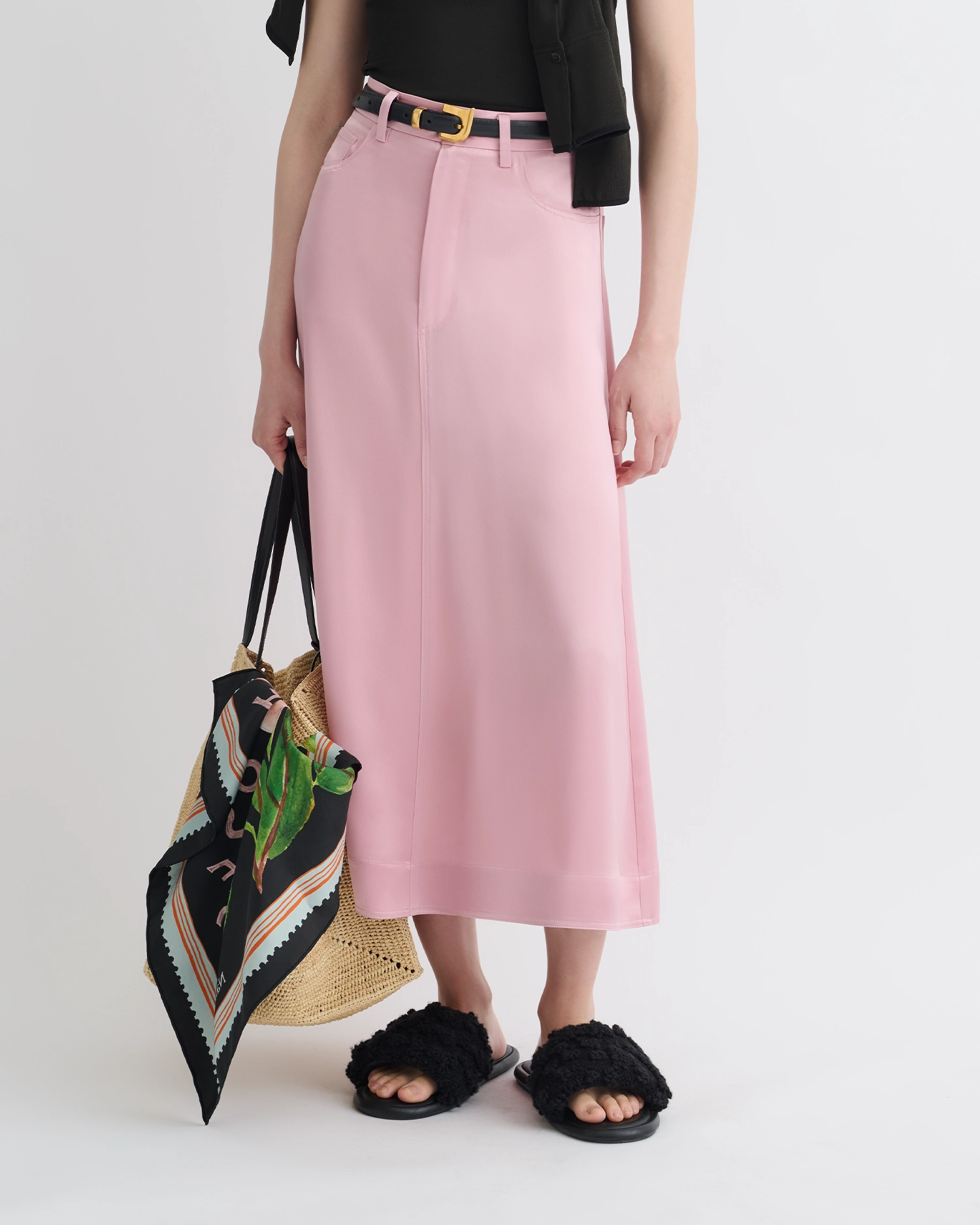 Oversized style Ethically Made Cintia - Slip Satin Midi Skirt - Pink