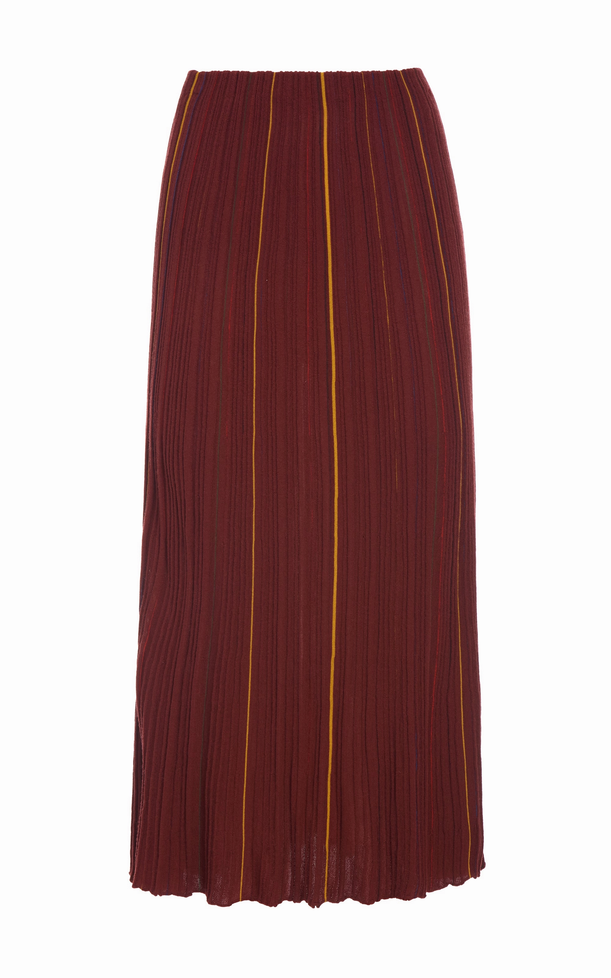 Double Layer Construction Everyday Line Celeano Pinstripe Knit Midi Skirt Burnt Sienna Merino Wool
