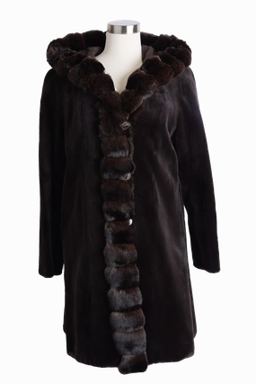 Odor Resistant Finish Sheared Mink Reversible Coat w/ Chinchilla Trim