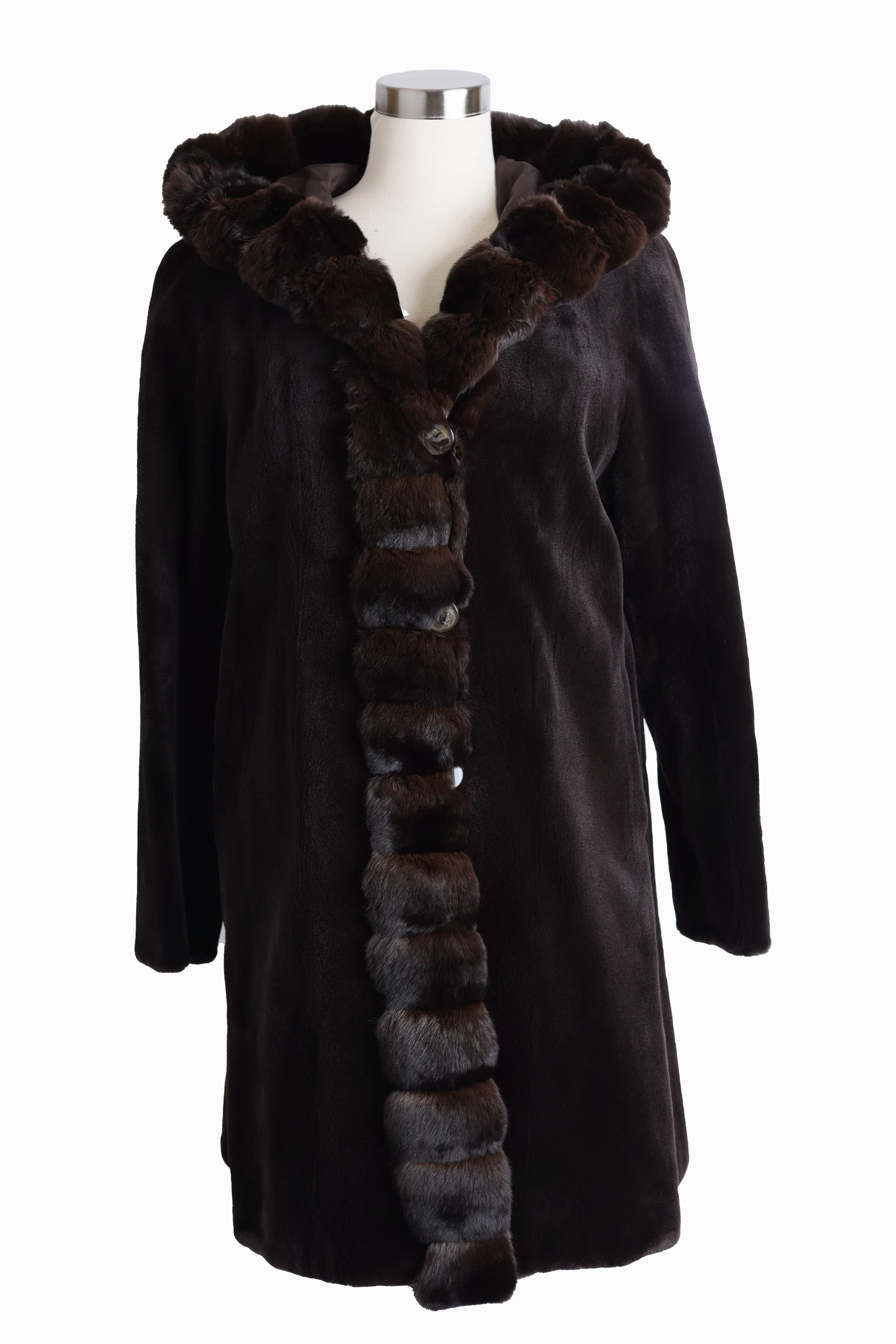 Odor Resistant Finish Sheared Mink Reversible Coat w/ Chinchilla Trim