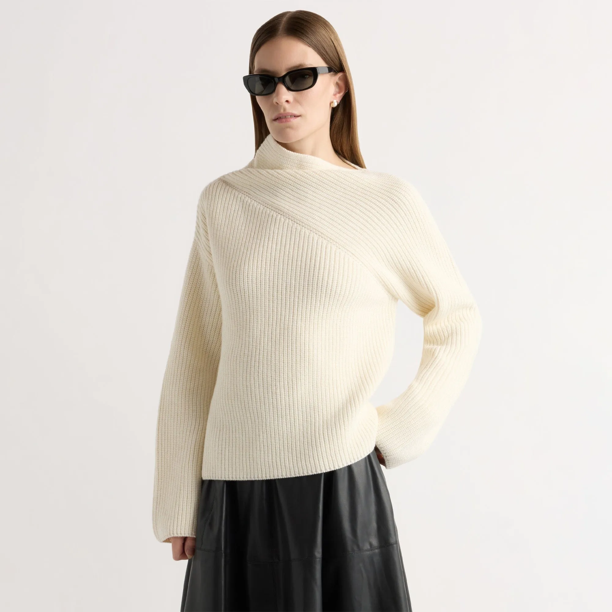 Julisa Asymmetric-Neck Sweater Odor Control Technology Knit Fit