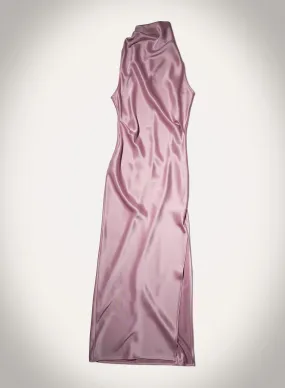 Playful-Detail Satin-Finish Peregrine - Cowl-Neck Satin Midi Dress - Dusty Pink