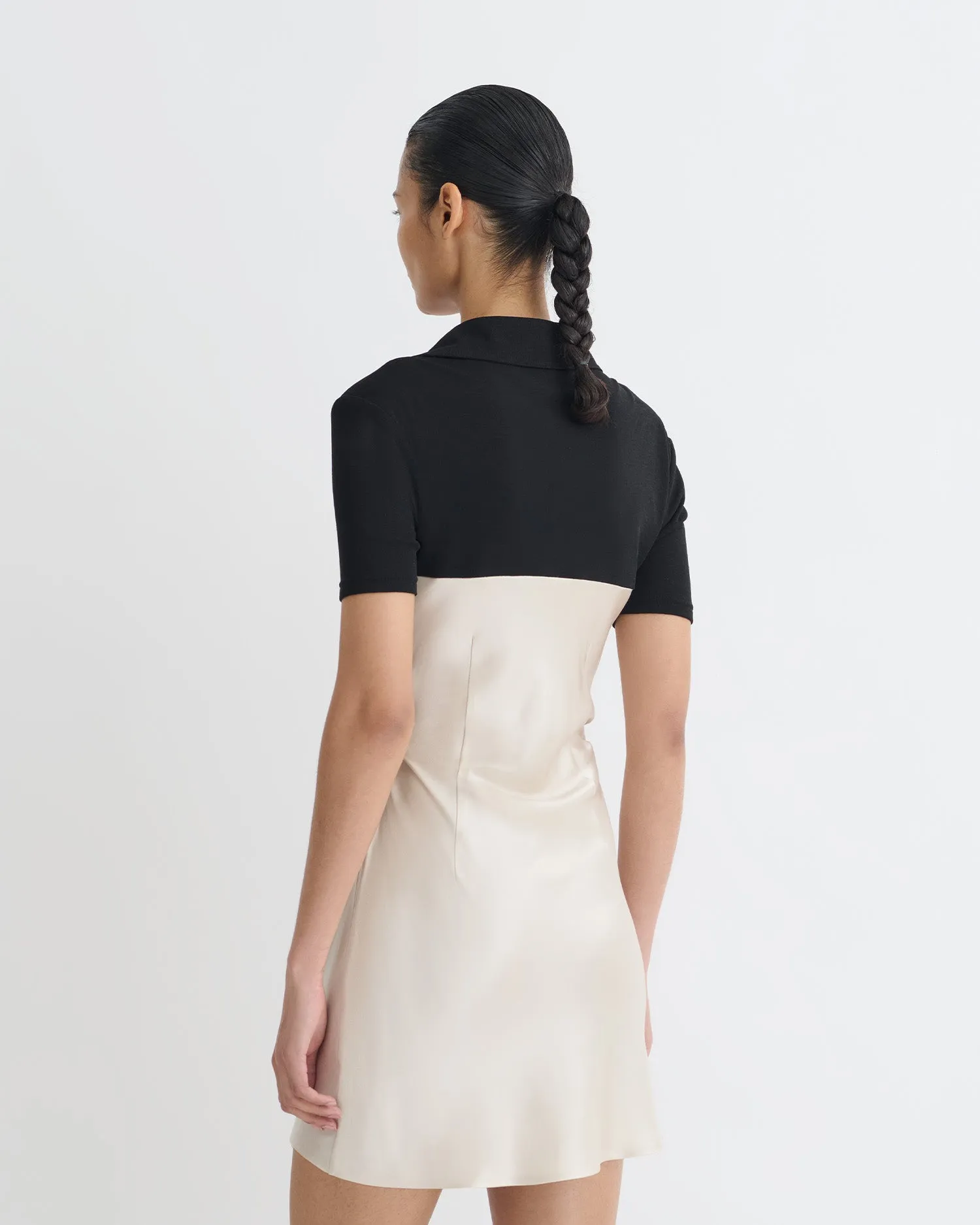 Heceta - Mesh Jersey and Slip Satin Mini Dress - Creme/Black Holiday-Party