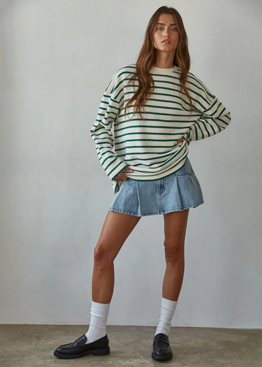 Paulie Striped Knit Pullover - Cream & Green Breathable Fit Hypoallergenic Lining