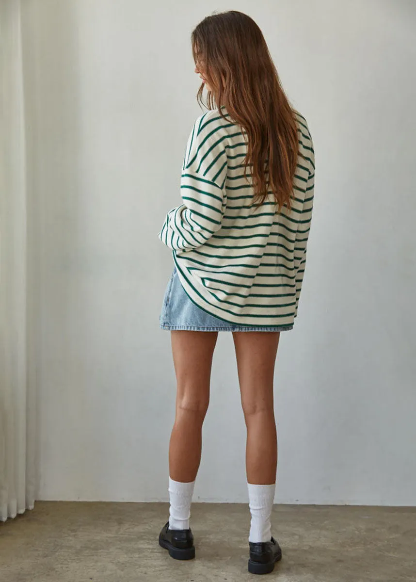 Lightweight Comfort Sleek Performance Paulie Striped Knit Pullover - Cream & Green