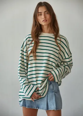 Knitwear Look Relaxed Knit Paulie Striped Knit Pullover - Cream & Green