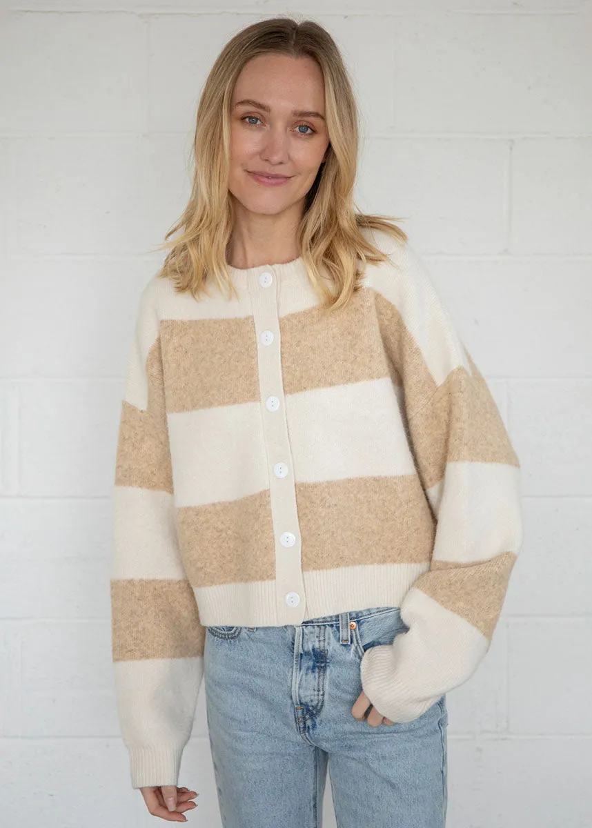 Snuggle Comfort Knit Comfort Wear Billie Bold Stripe Cardigan - Cream