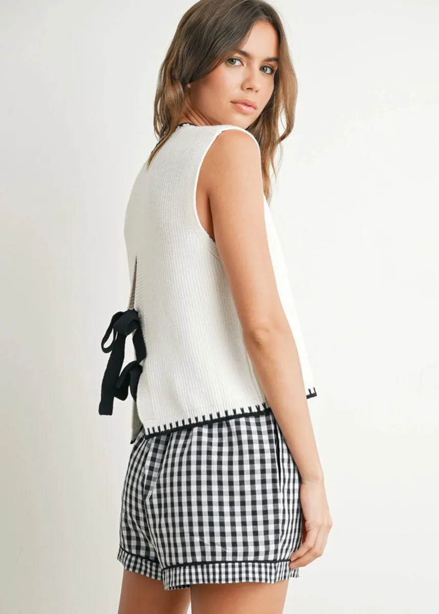 Lochlan Ribbed Sweater Vest - Ivory & Black Breathable Comfort Effortless Warmth