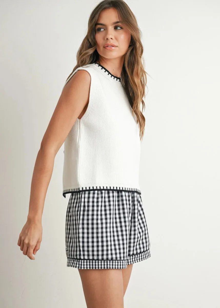 Soft And Comfortable Lochlan Ribbed Sweater Vest - Ivory & Black