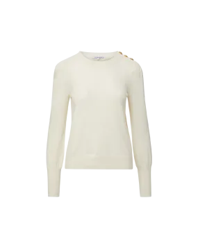 Nelia Cashmere Pullover | Button Accent Lightweight Cable Pattern