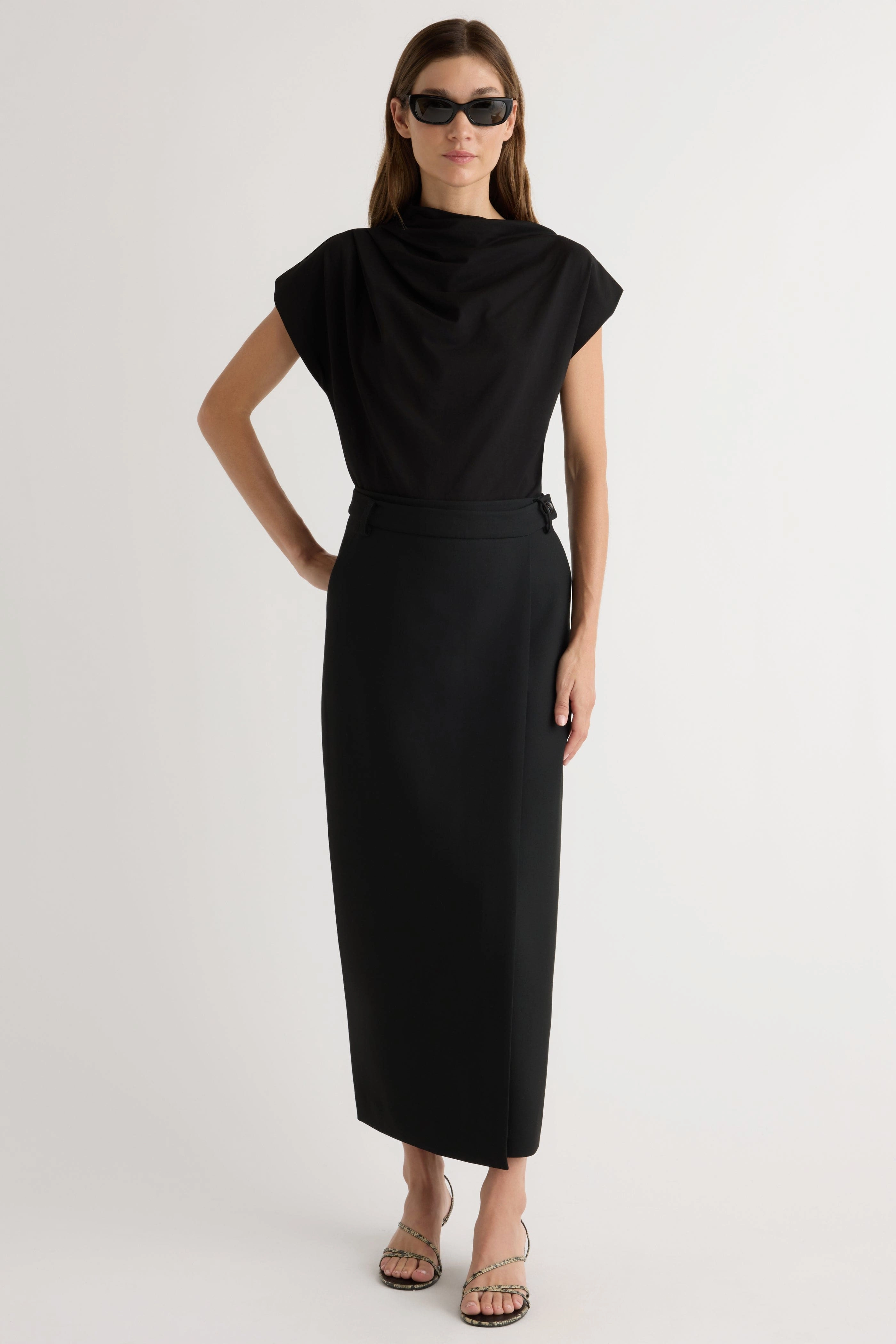 high contrast High Waist Spencer Suiting Wrap Maxi Skirt