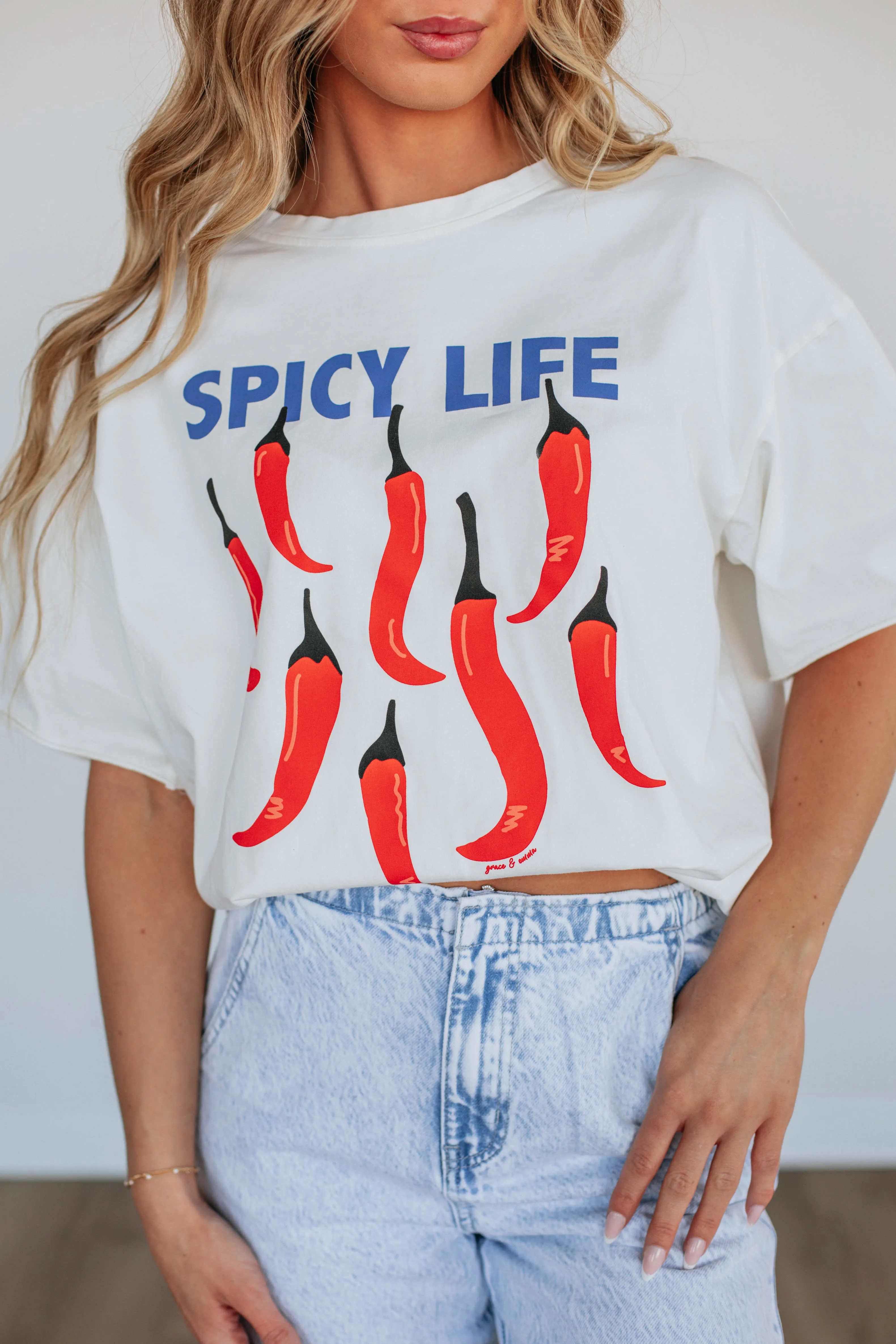 Spicy Life Graphic Tee Heat Transfer Printing Outdoor Leisure Look