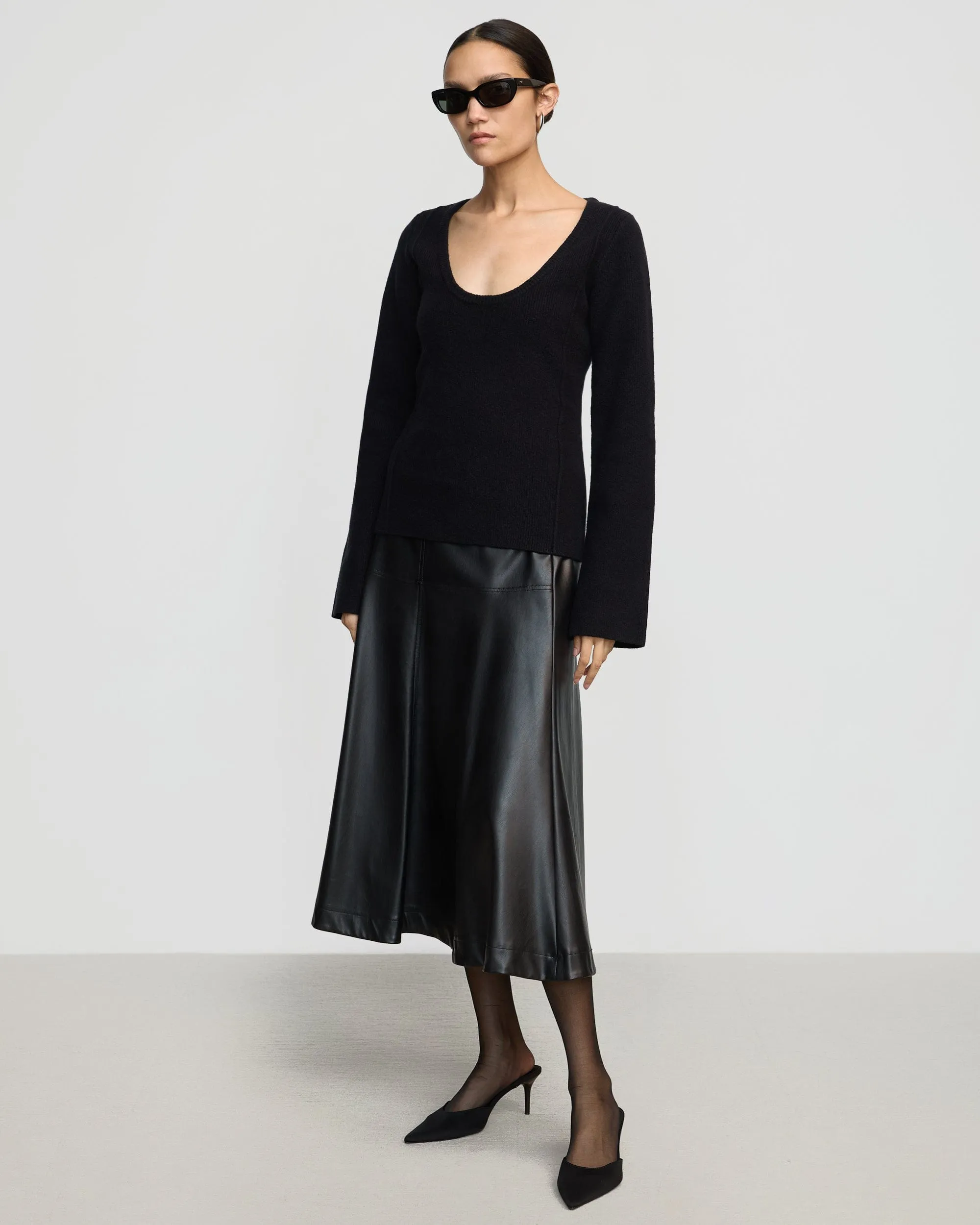 Sleek Waist Camilla Seam-Detail Scoop-Neck Sweater