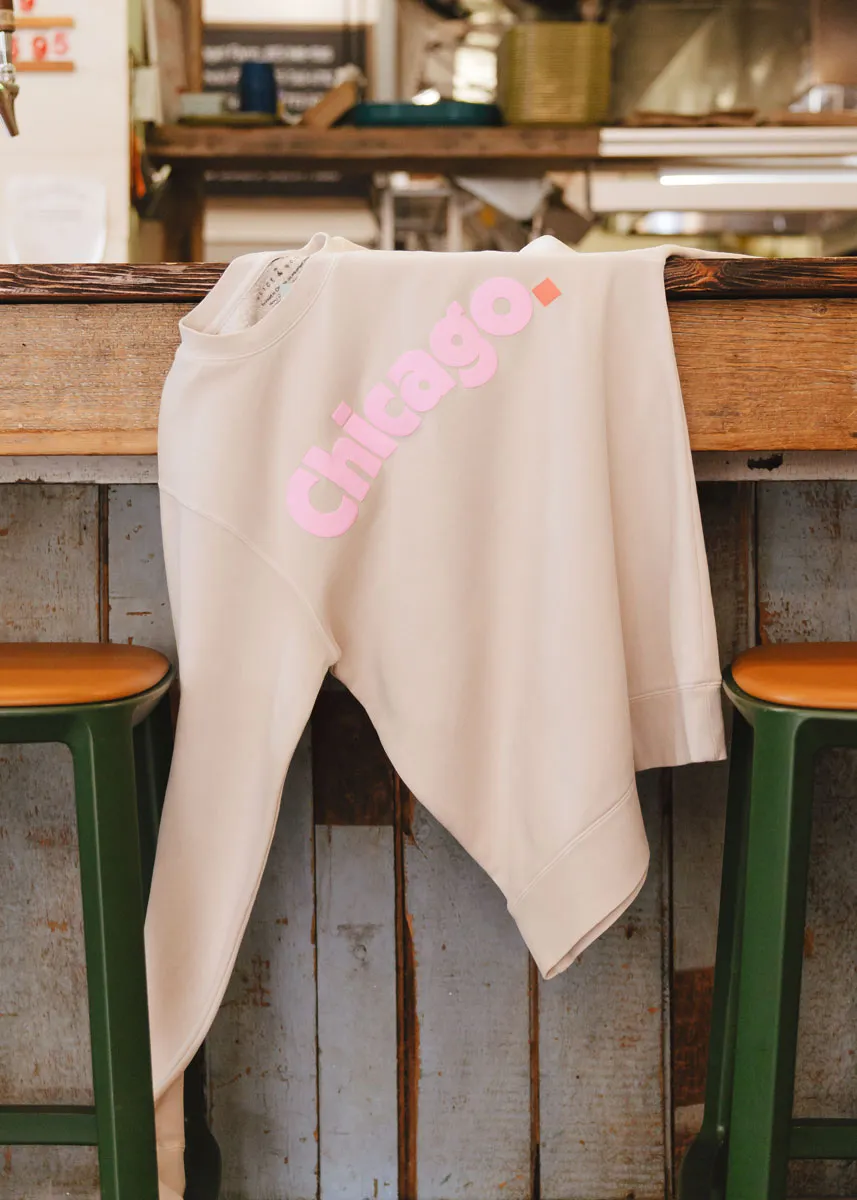 Chicago. Crewneck Sweatshirt - Ivory & Pink Wrinkle Resistant Knit